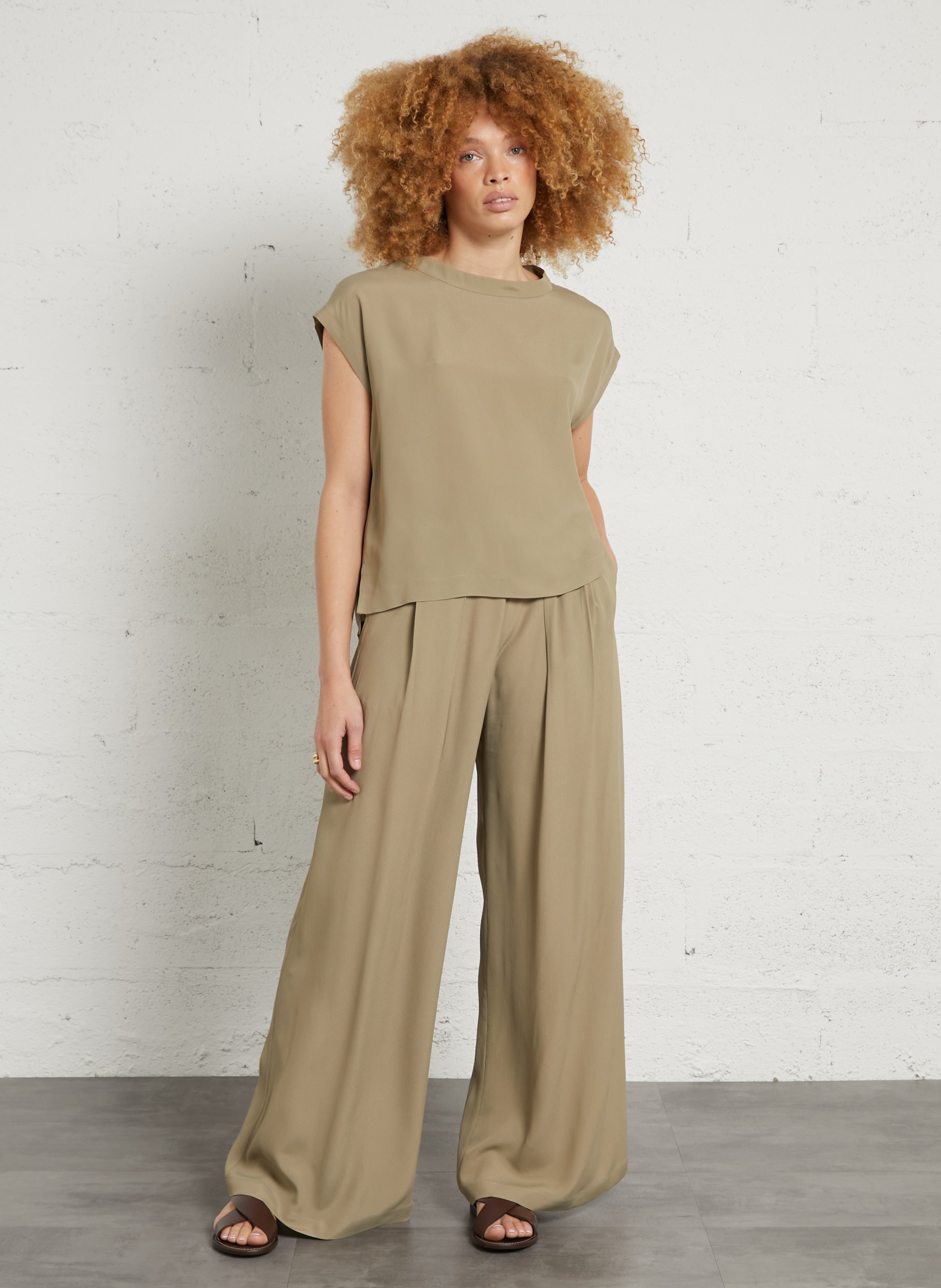 Pantalon large taille haute MOMONI Vert