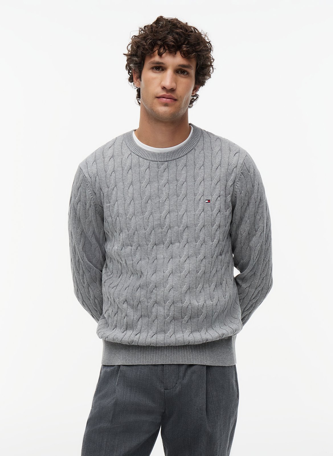 Pull col rond droit en coton biologique TOMMY HILFIGER