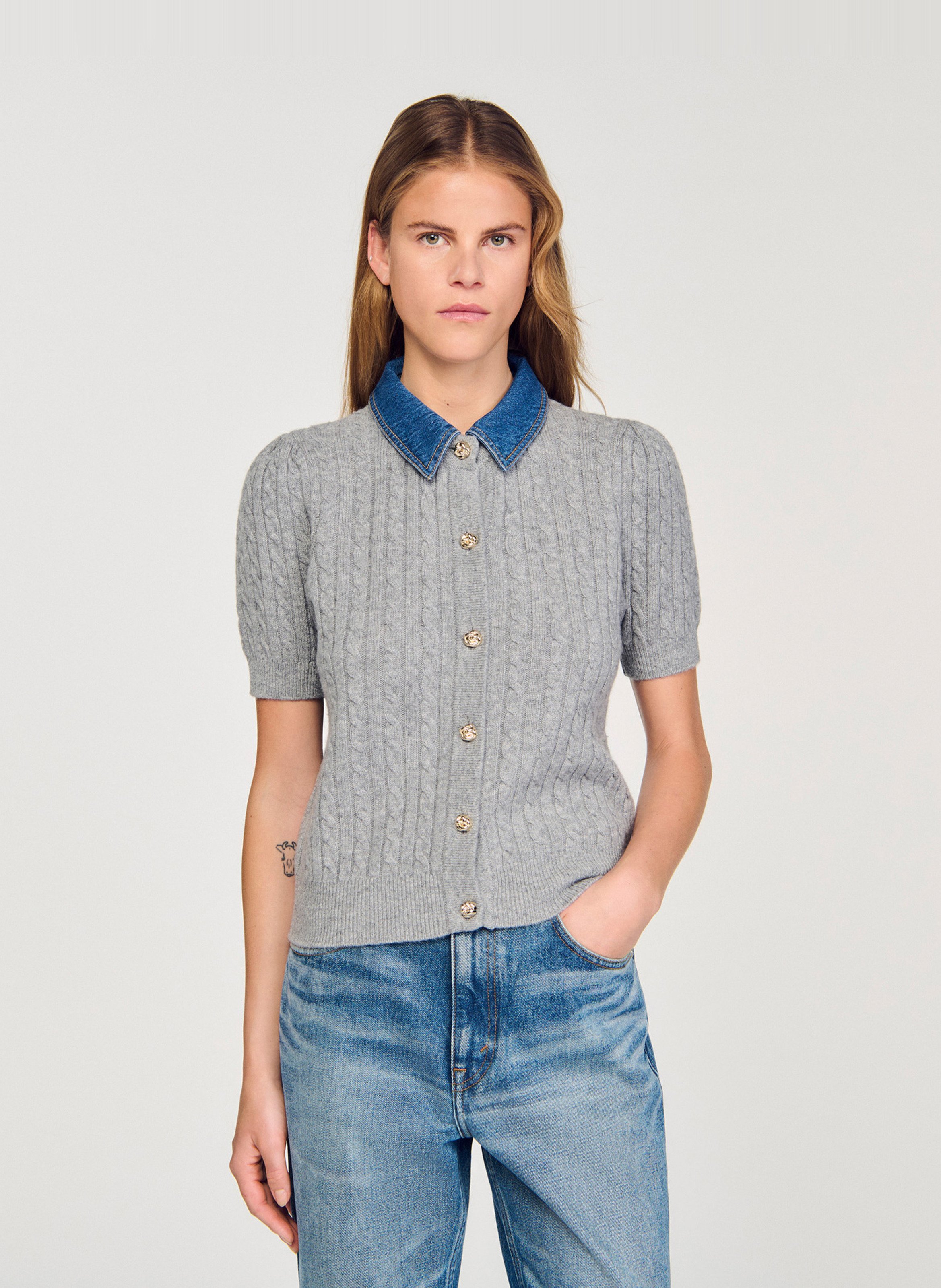Gerader Cardigan aus Mischwolle SANDRO Grau