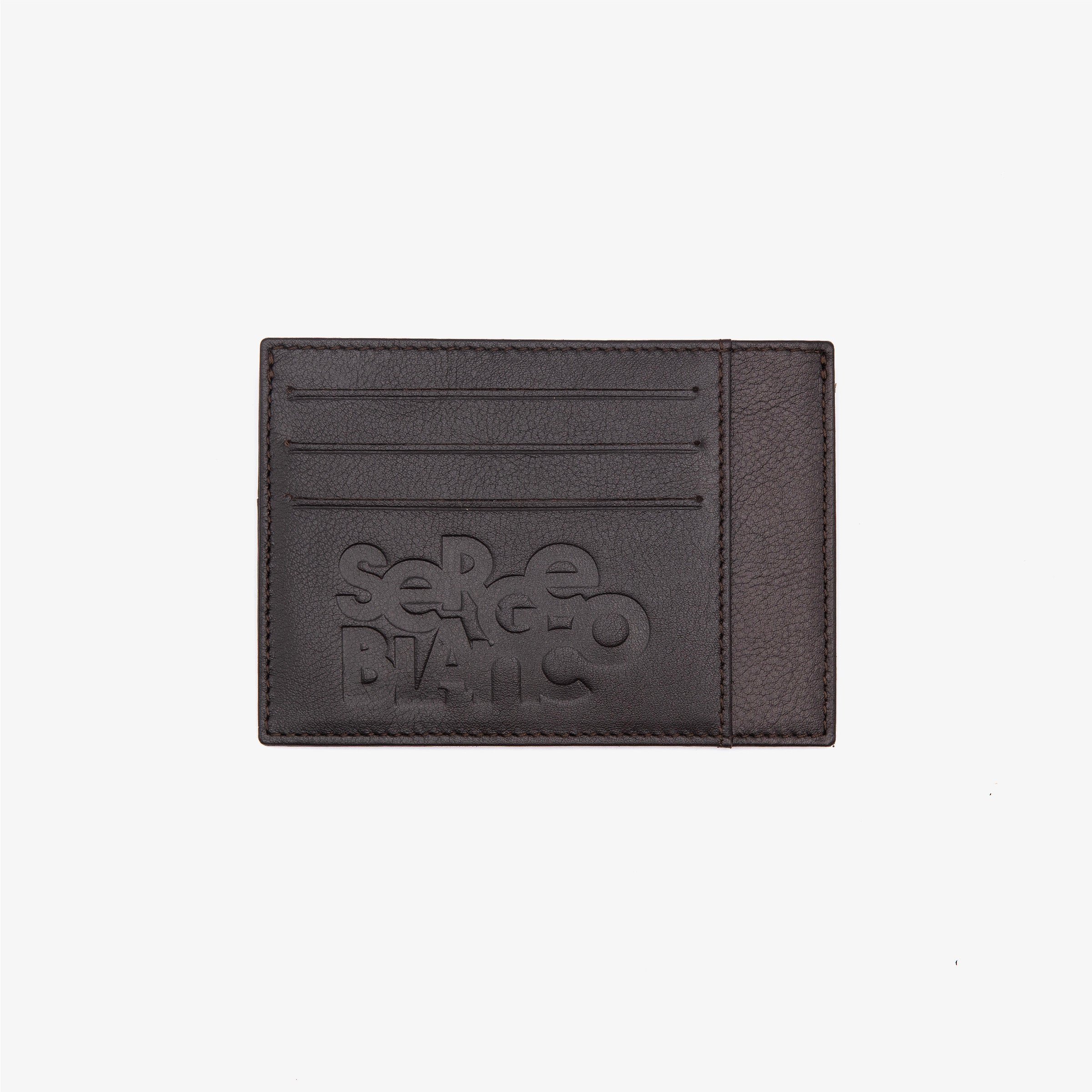 Leather card holder with embossed logo SERGE BLANCO Brown