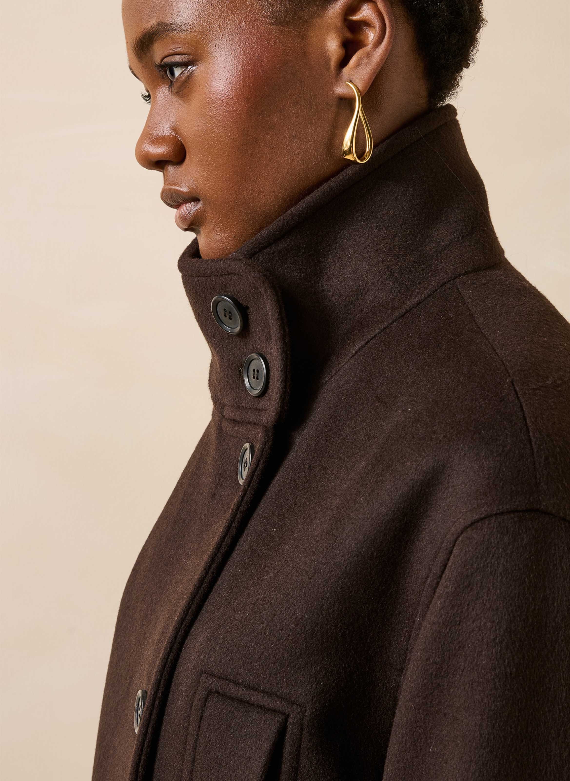 Manteau droit en laine recyclée mélangée LA FEE MARABOUTEE Marron