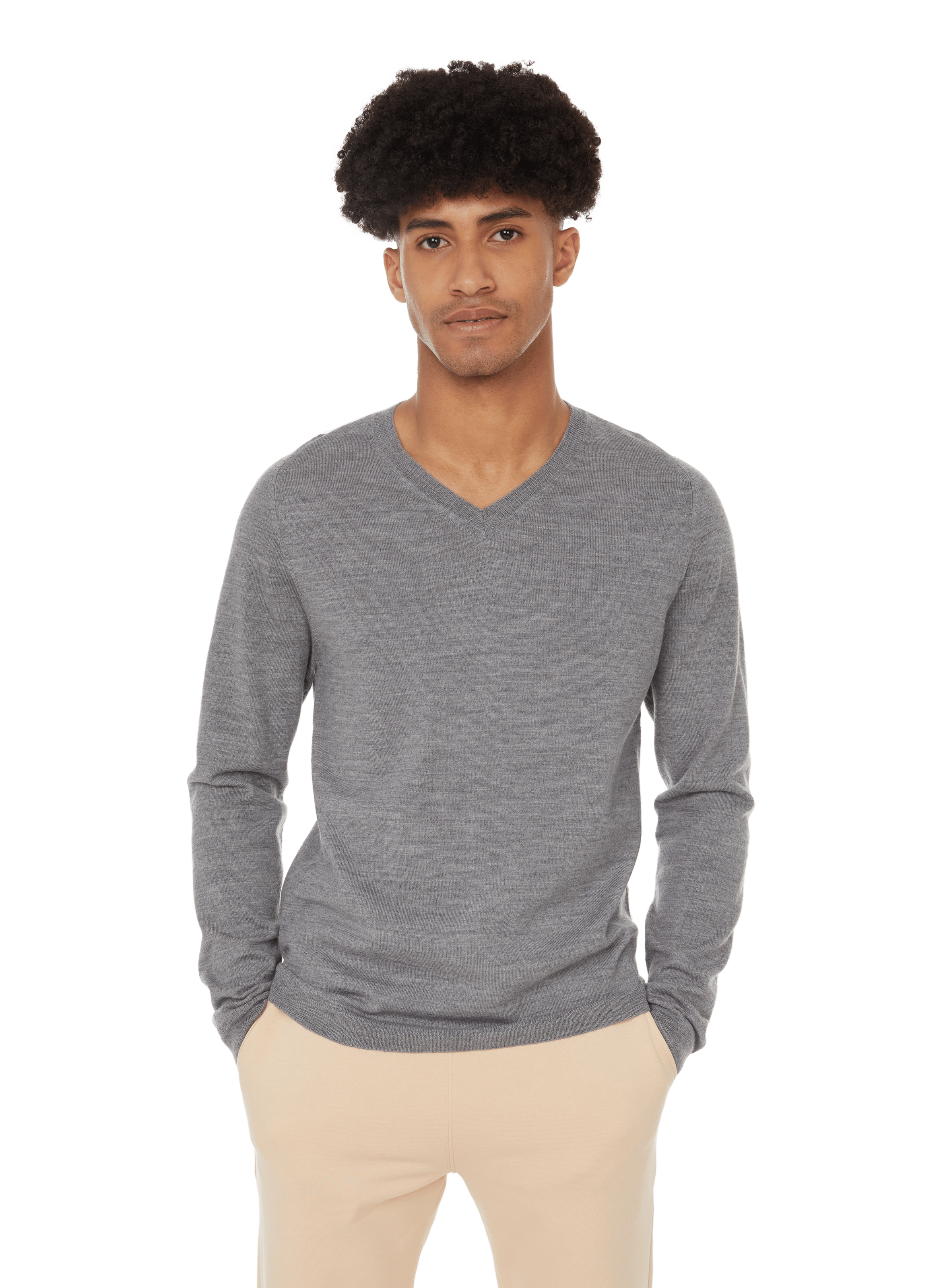Pull col v en laine mérinos AU PRINTEMPS PARIS Argent