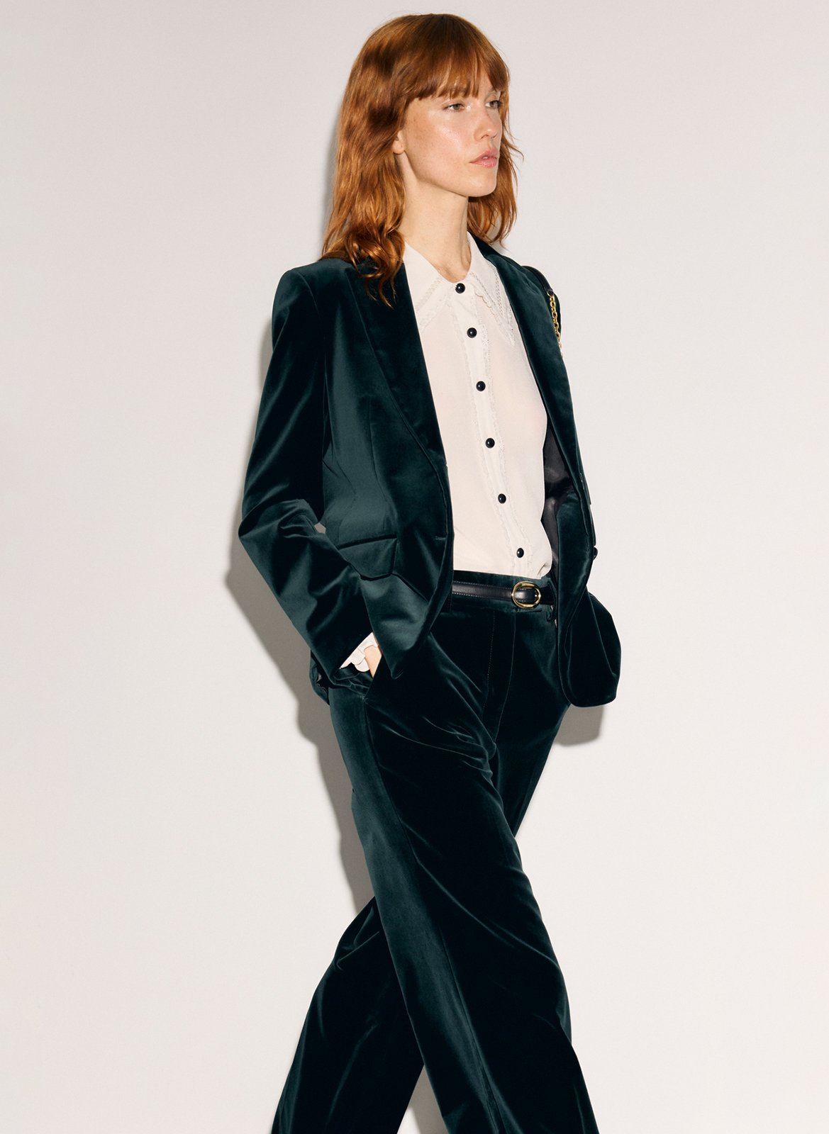 Fitted velvet cotton blend blazer GERARD DAREL Green