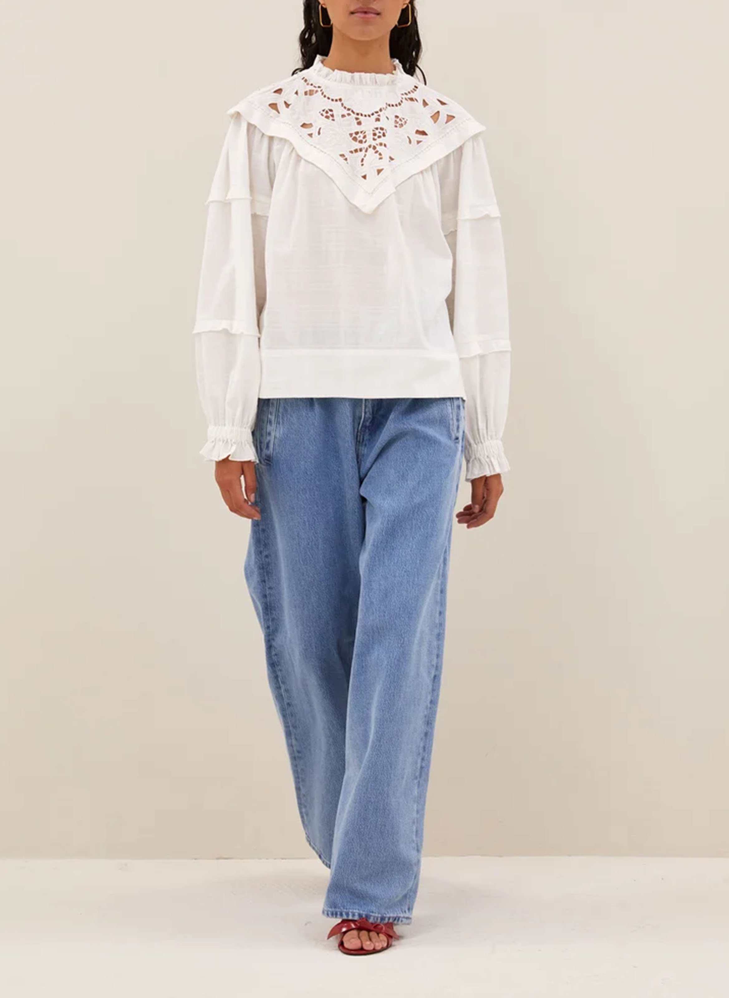 Blouse manches longues à broderies BY BAR Blanc