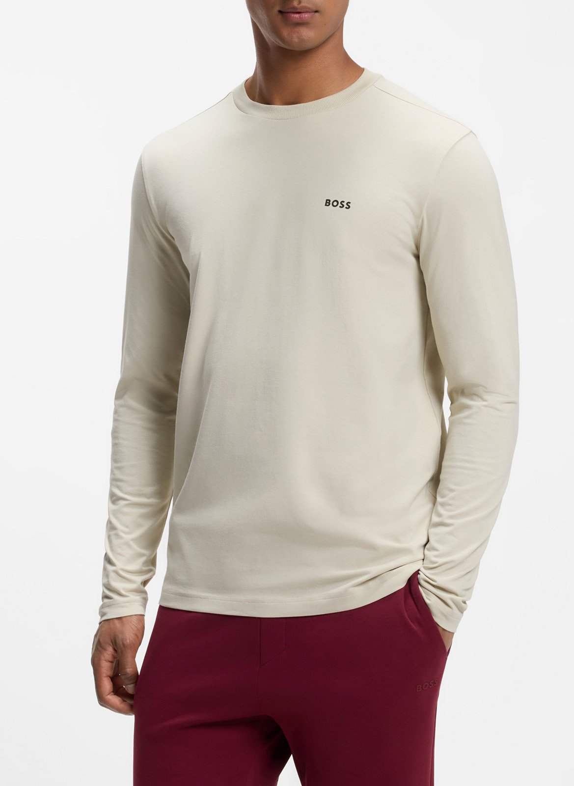 Tee-shirt droit col rond sérigraphié BOSS Beige