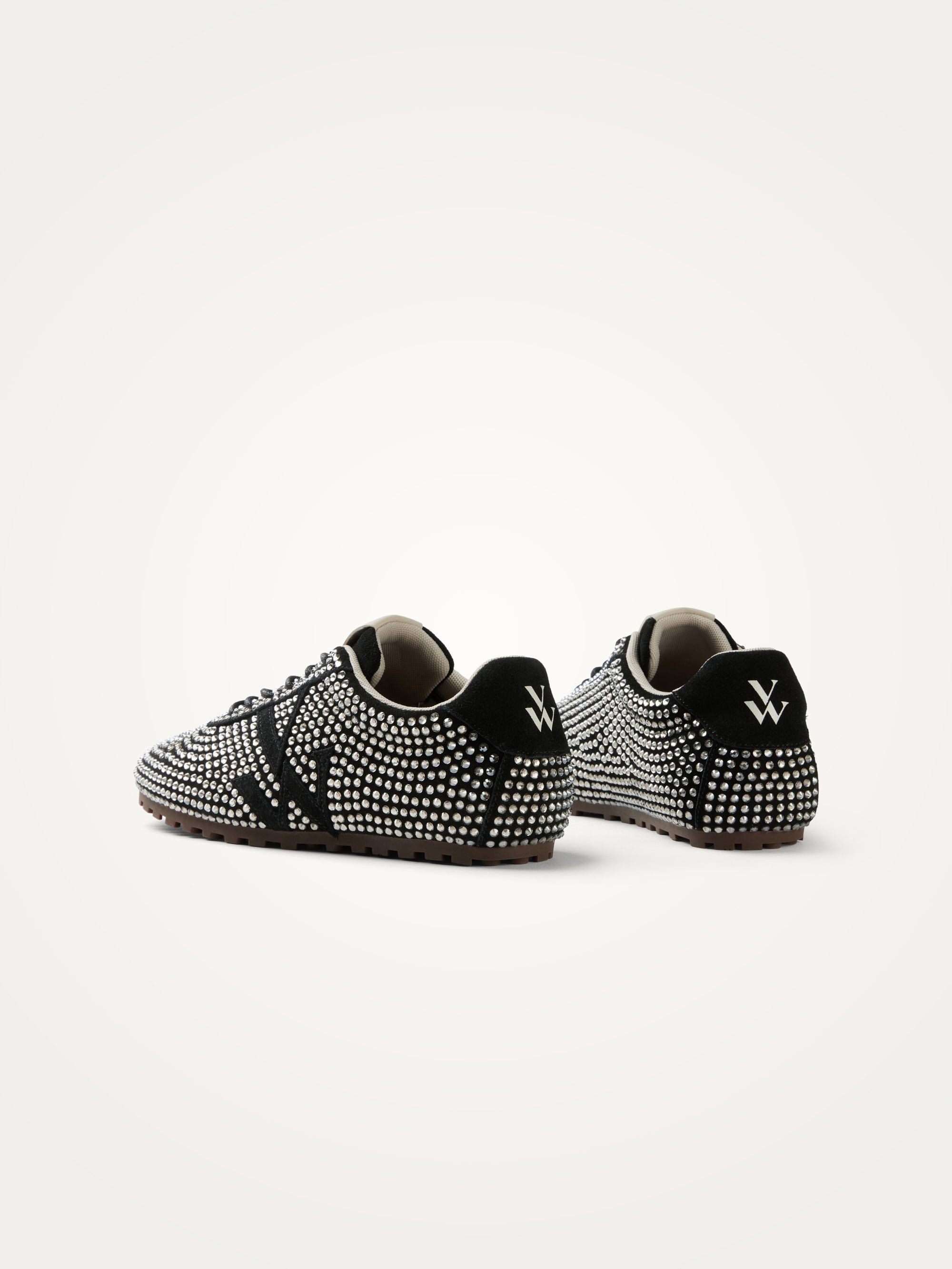 Monogram-embellished sneakers adorned with rhinestones on a serrated thin sole. VANESSA WU Black