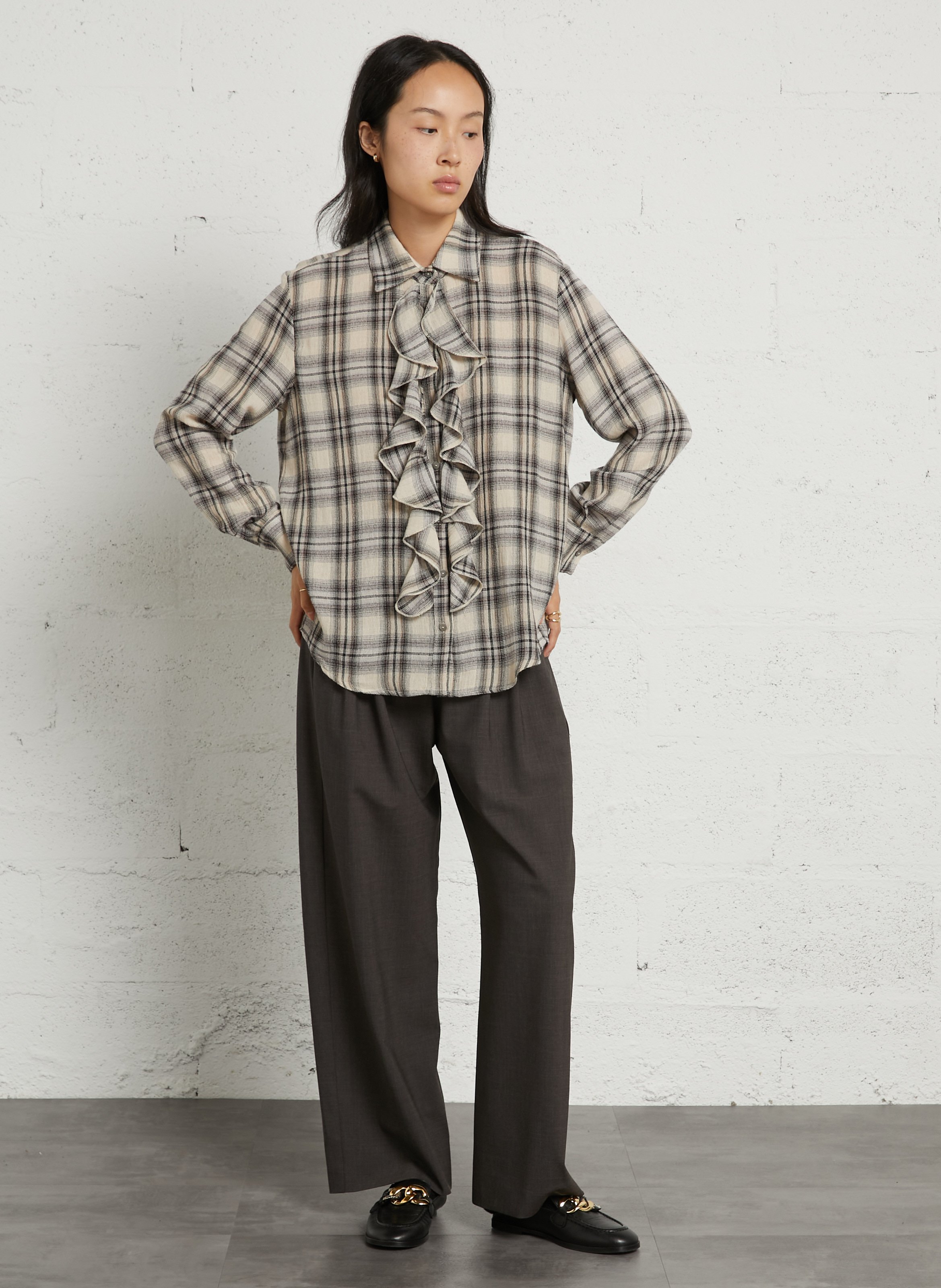 Pantalon à plis en laine vierge mélangée MASSCOB Marron