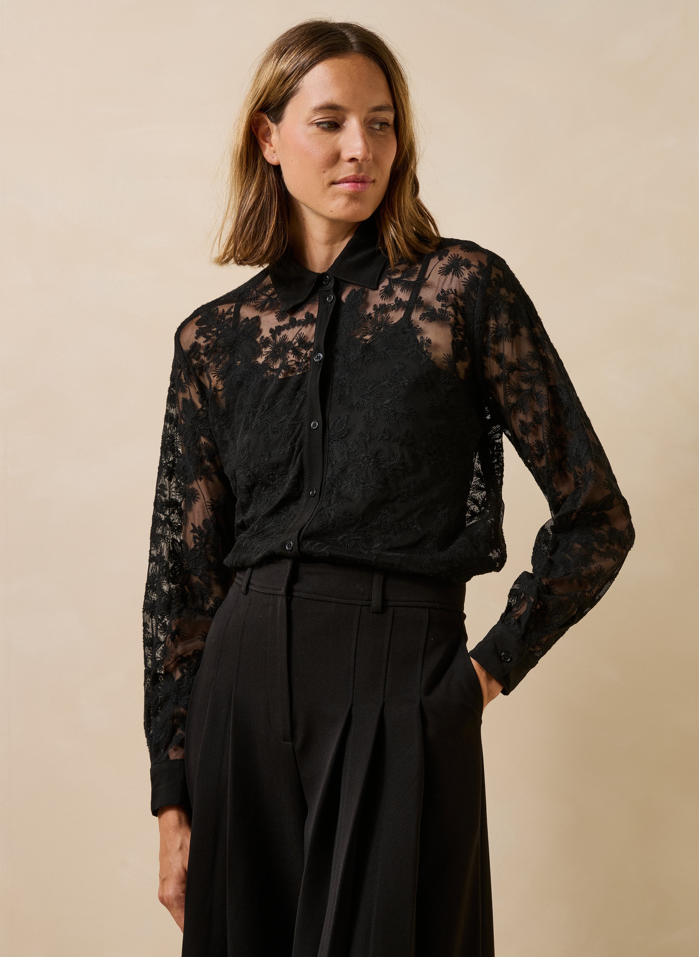 Chemise droite en dentelle LA FEE MARABOUTEE Noir