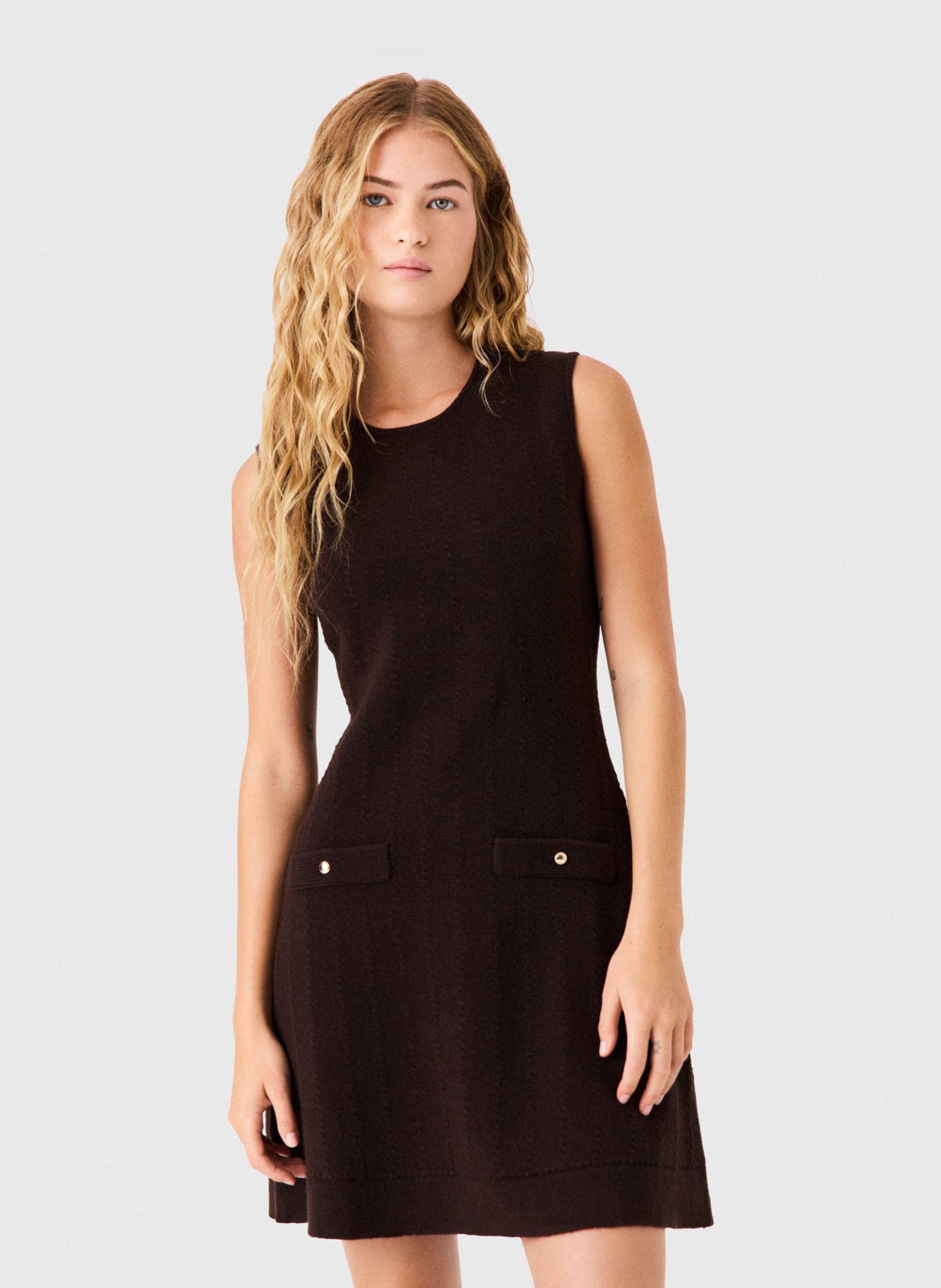 Robe courte en maille évasée MAJE Marron