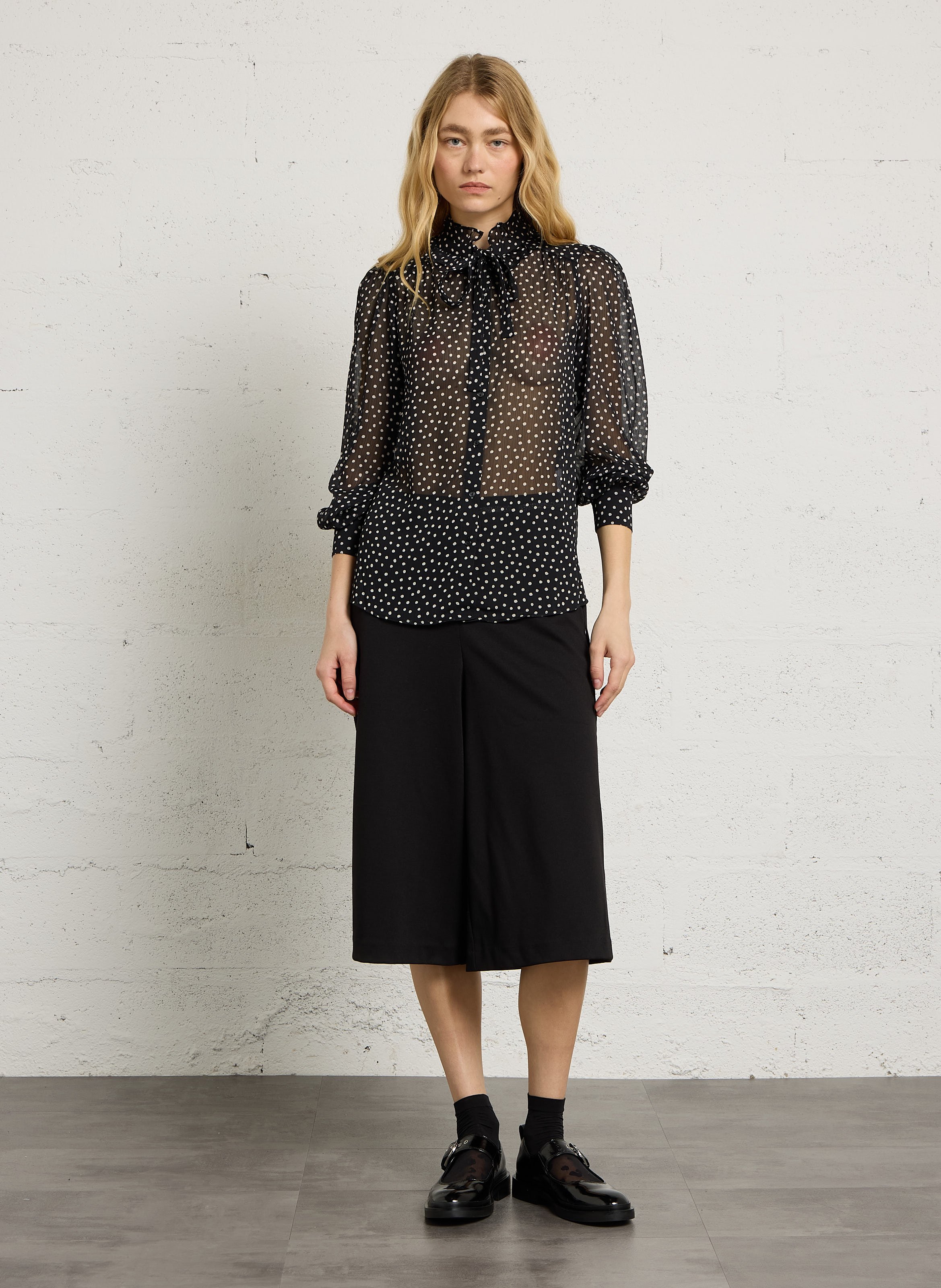 Chemise col à volants imprimé pois  SUD EXPRESS Schwarz