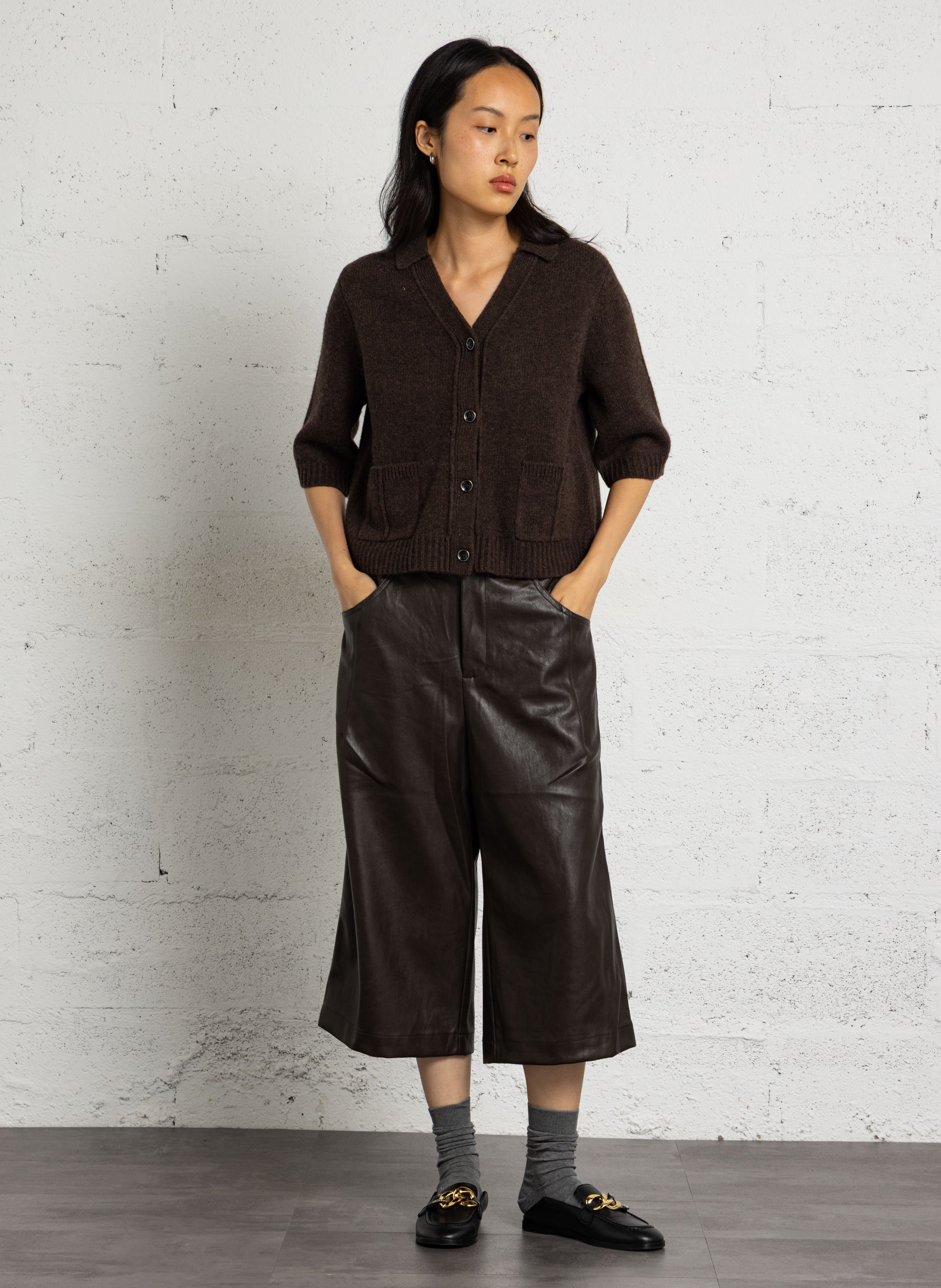 Gilet droit col V en laine MAISON 123 Marron