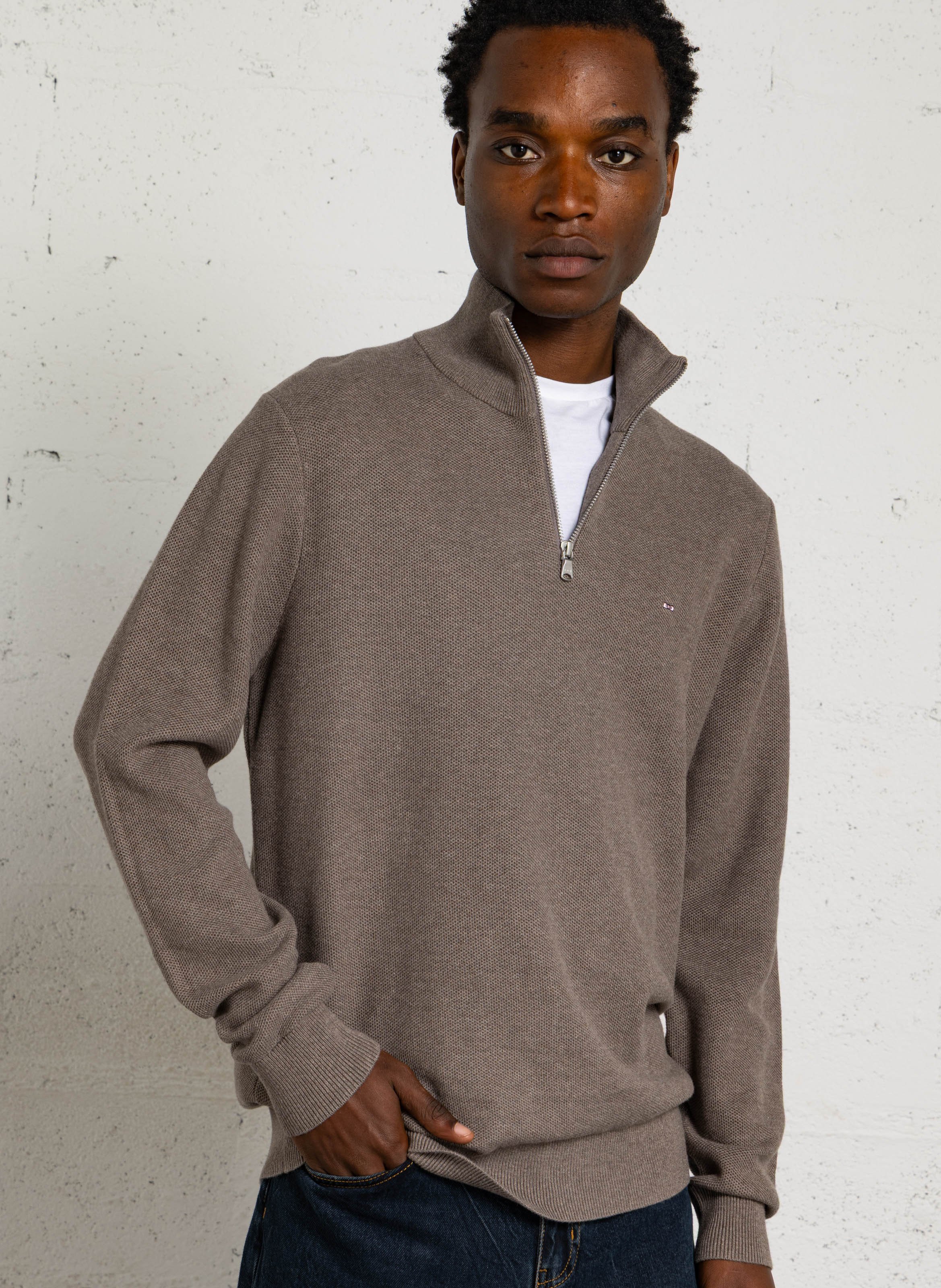 Pull col montant zippé droit uni EDEN PARK