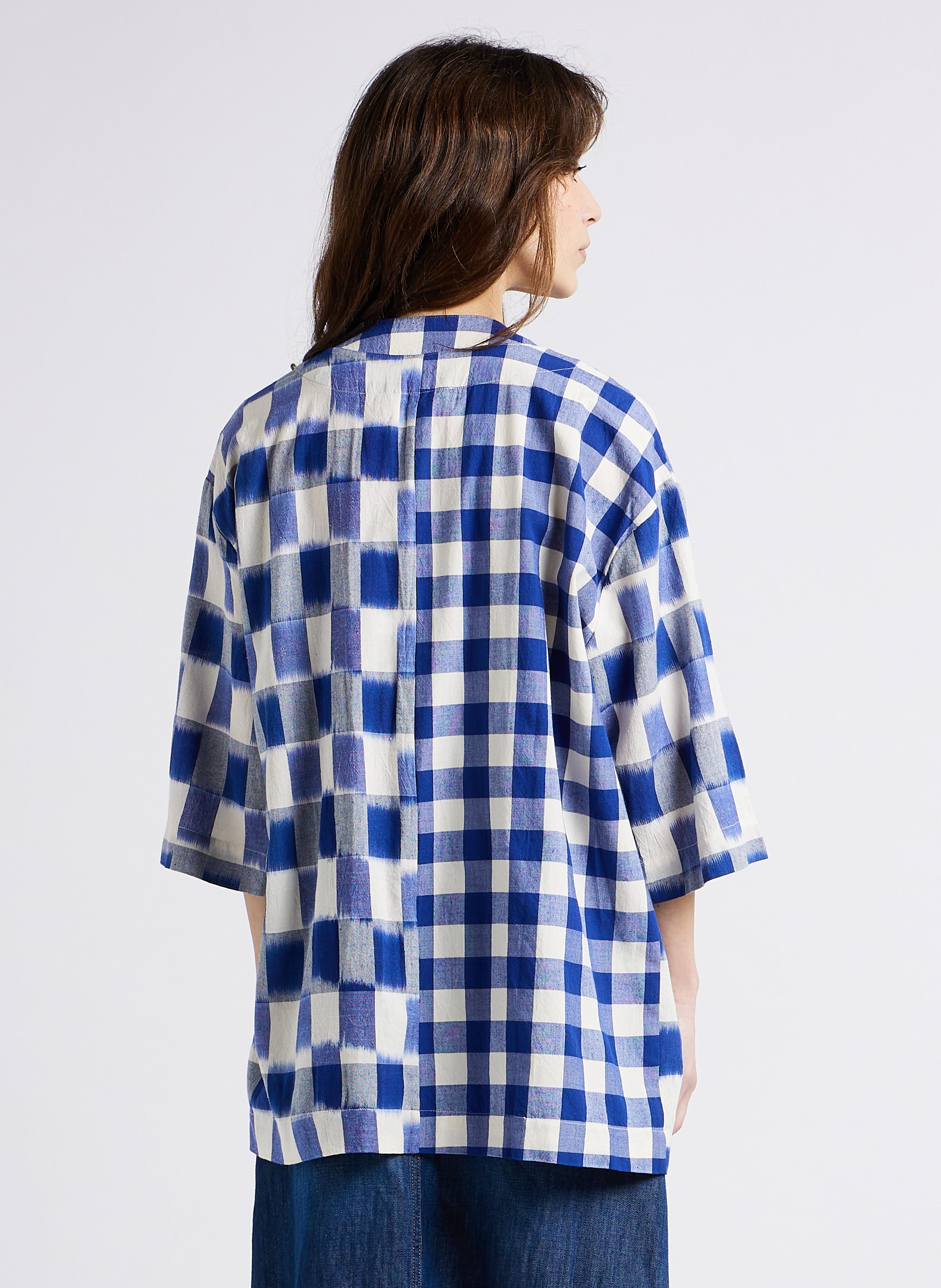 Straight checked cotton kimono V DE VINSTER Blue