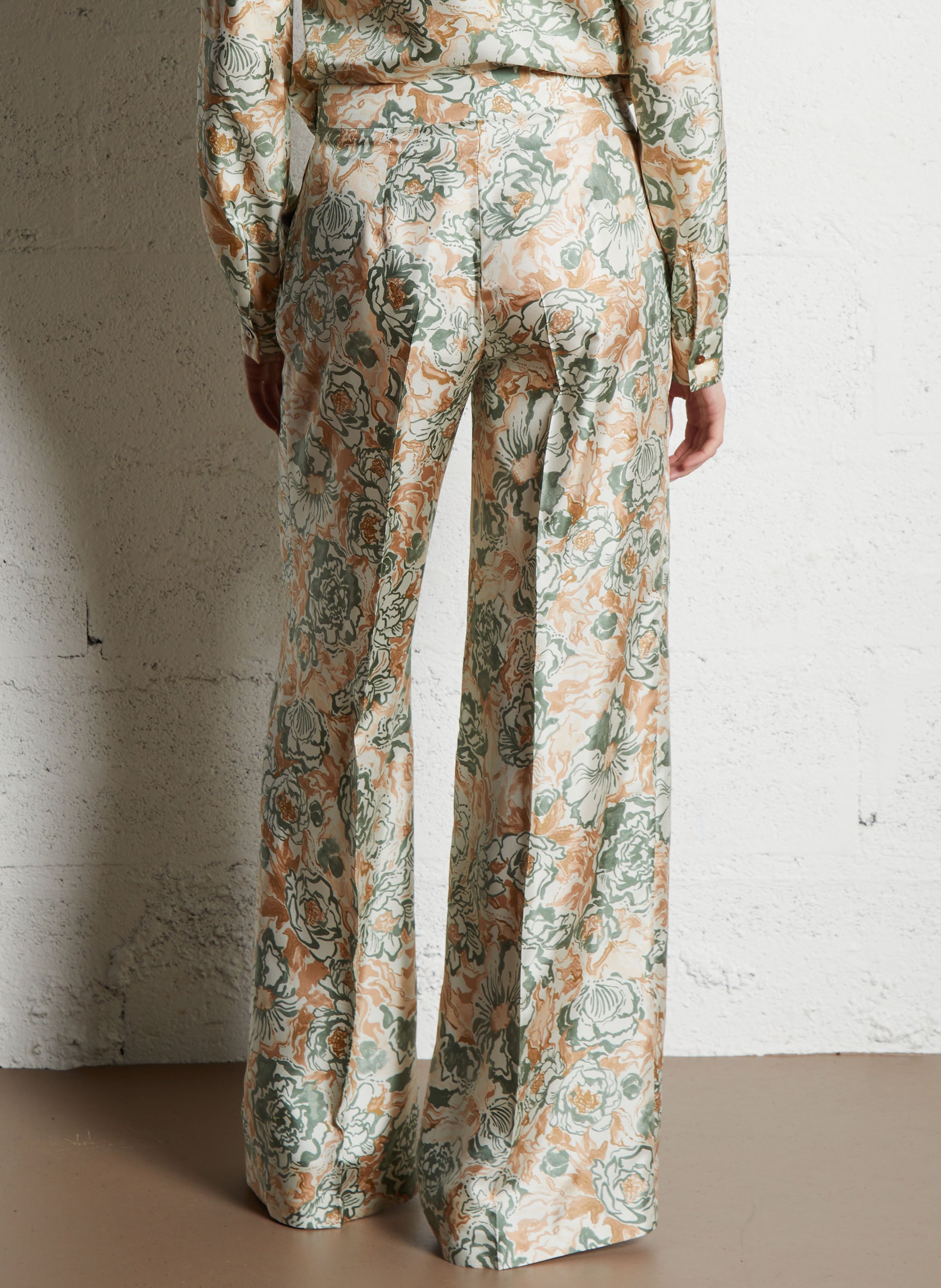 Pantalon large imprimé en soie Multicolore