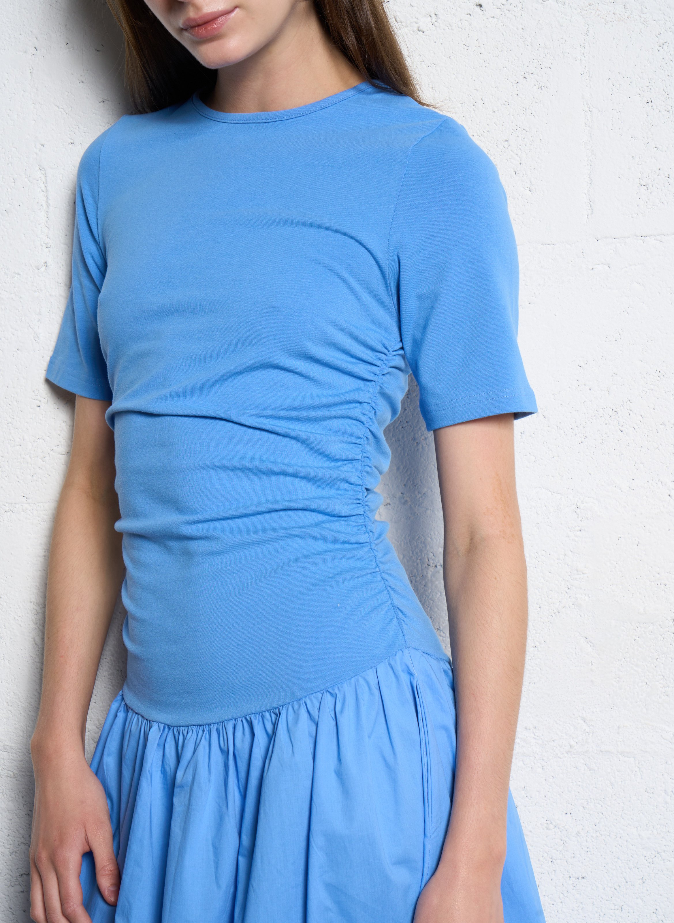 Long cotton-blend dress with round neck NEVER FULLY DRESSED Blue