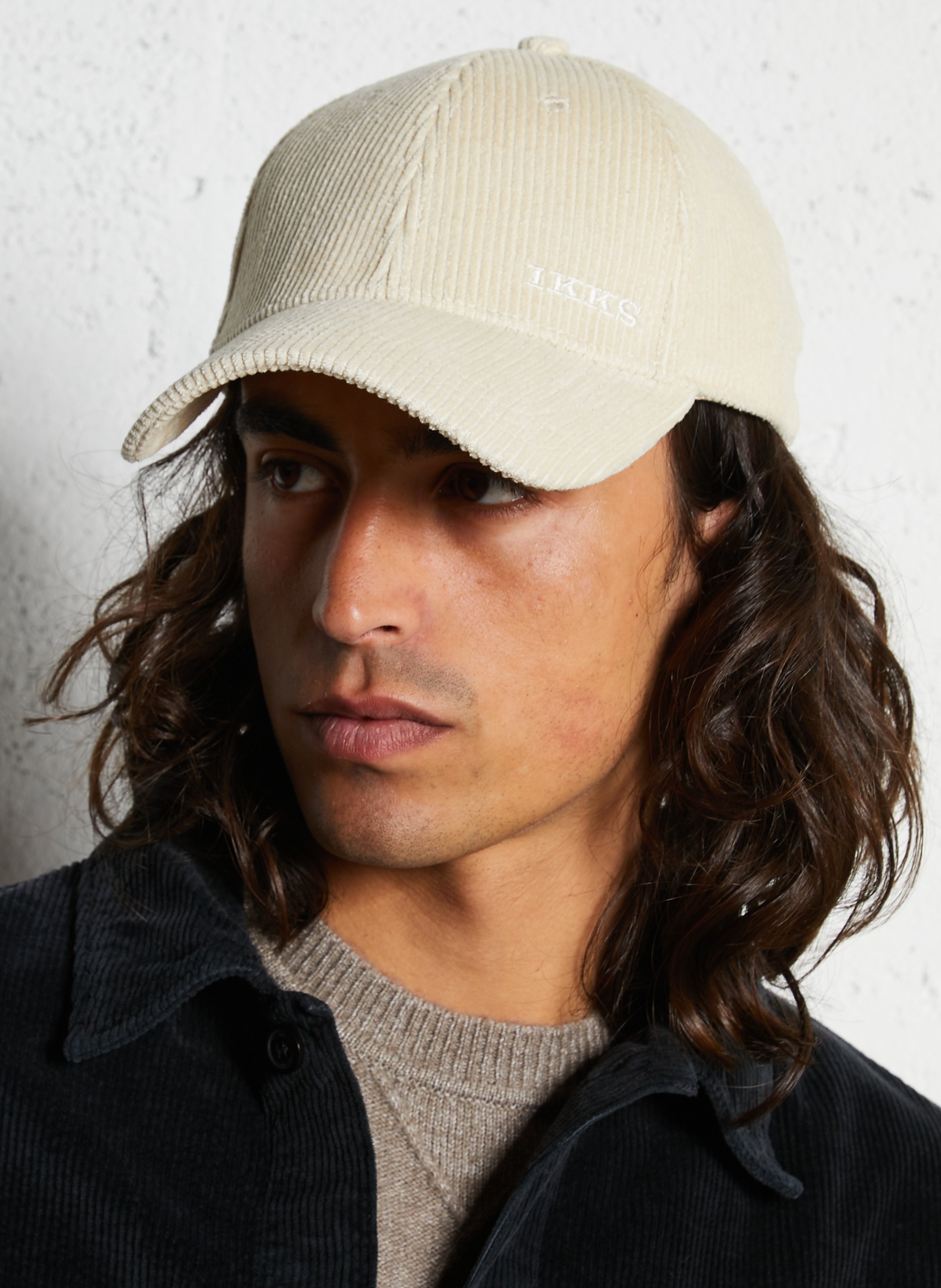 Embroidered cotton corduroy cap IKKS White