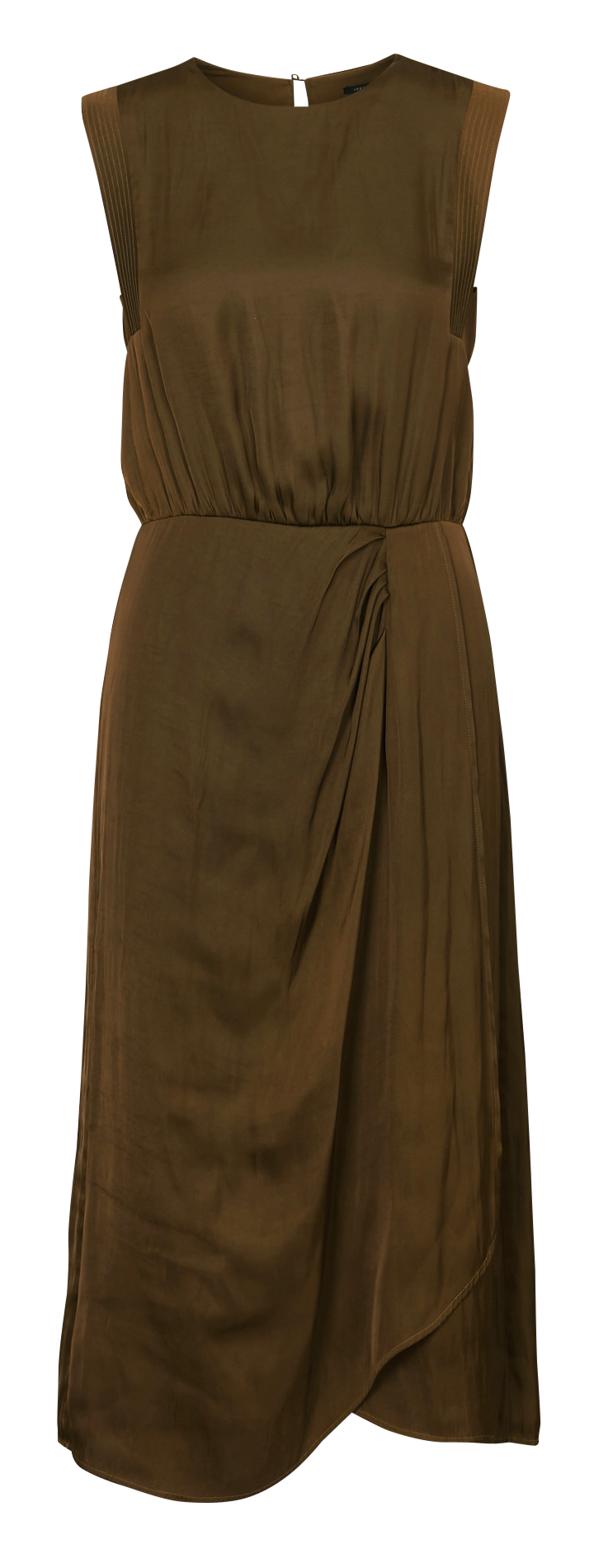 Round-neck satin midi dress IKKS Khaki