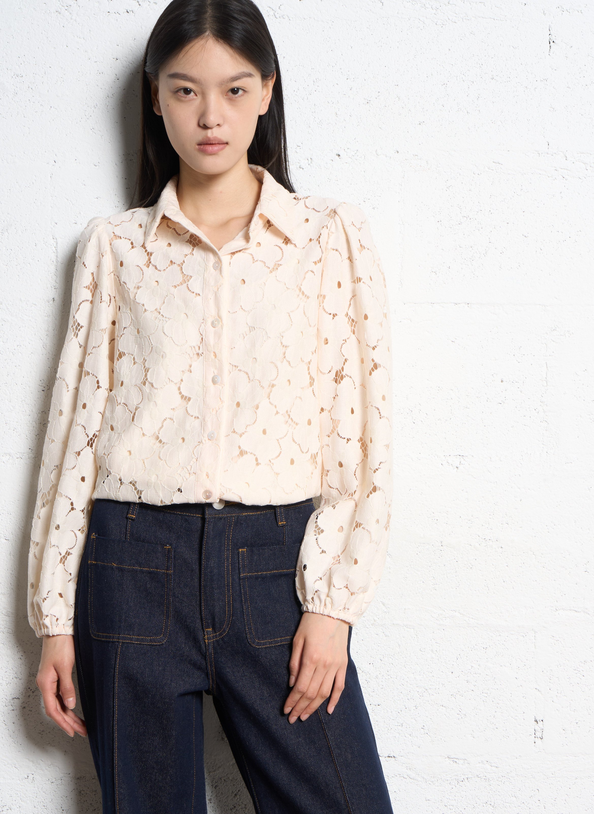 Rechte blouse met kant SUNCOO Wit