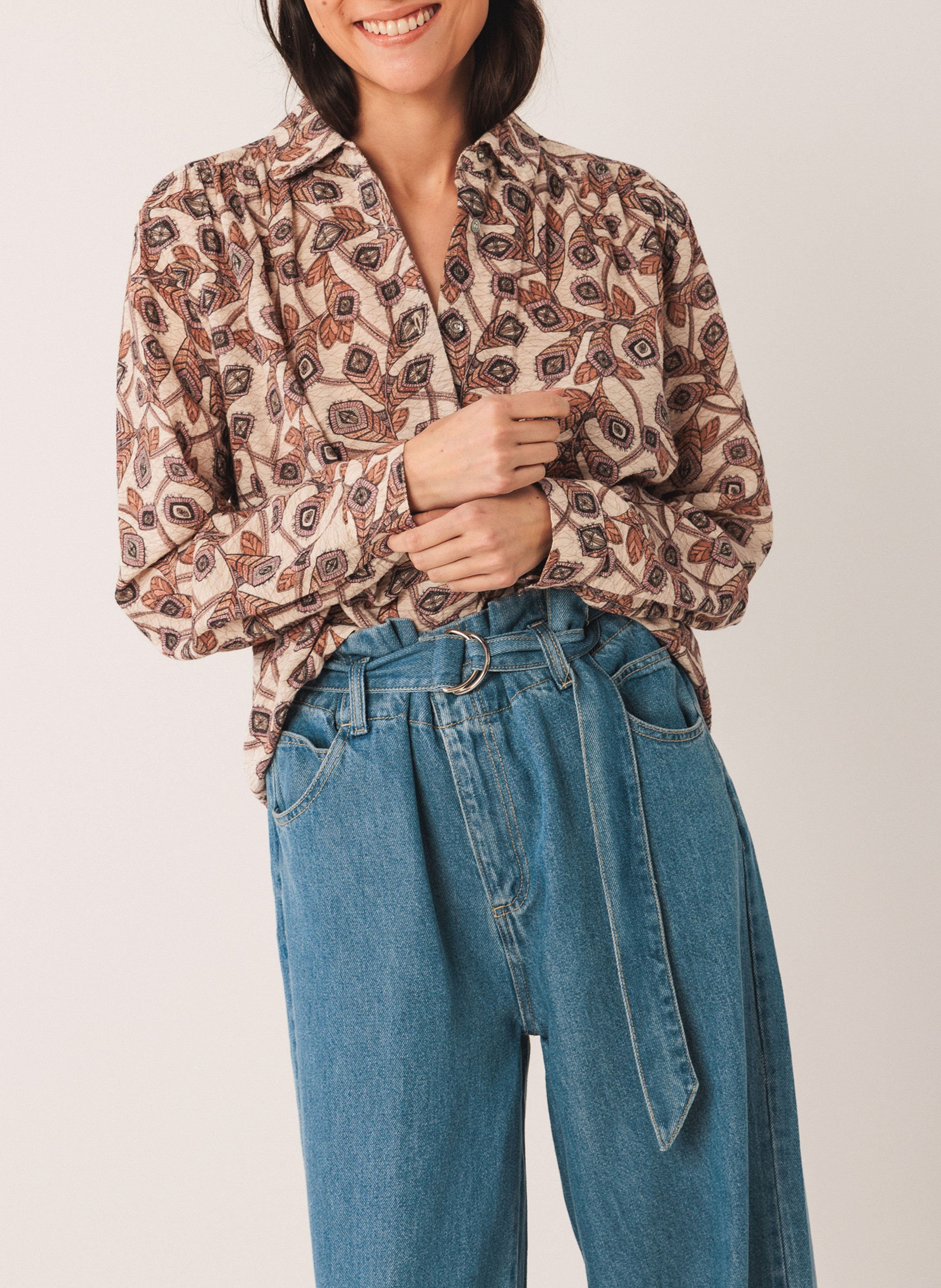 Chemise ample imprimée en coton INDI & COLD Beige