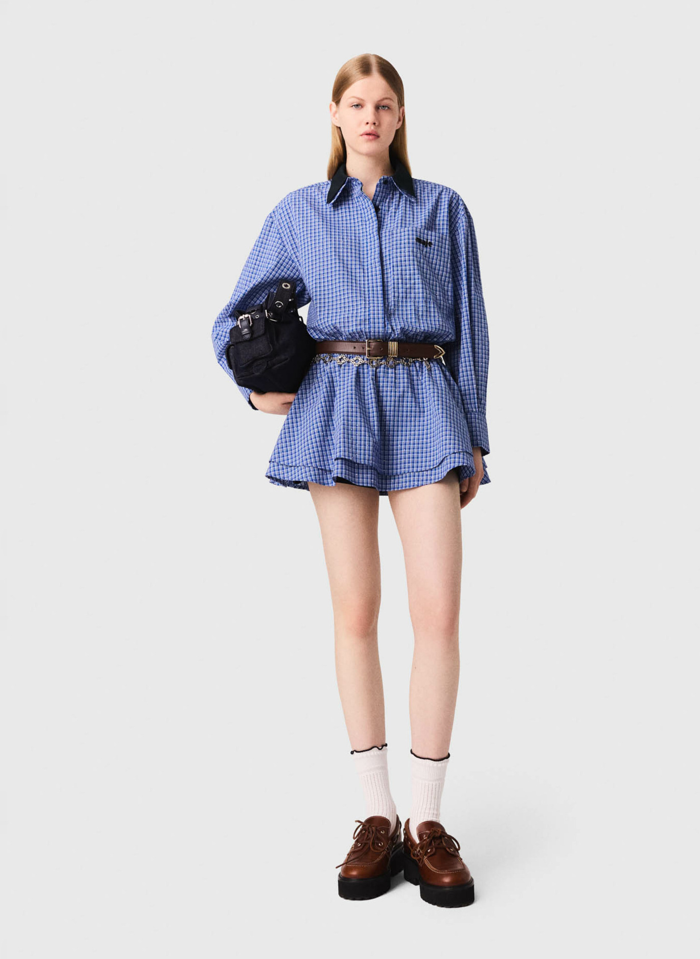 Robe courte col classique en coton  MAJE Bleu