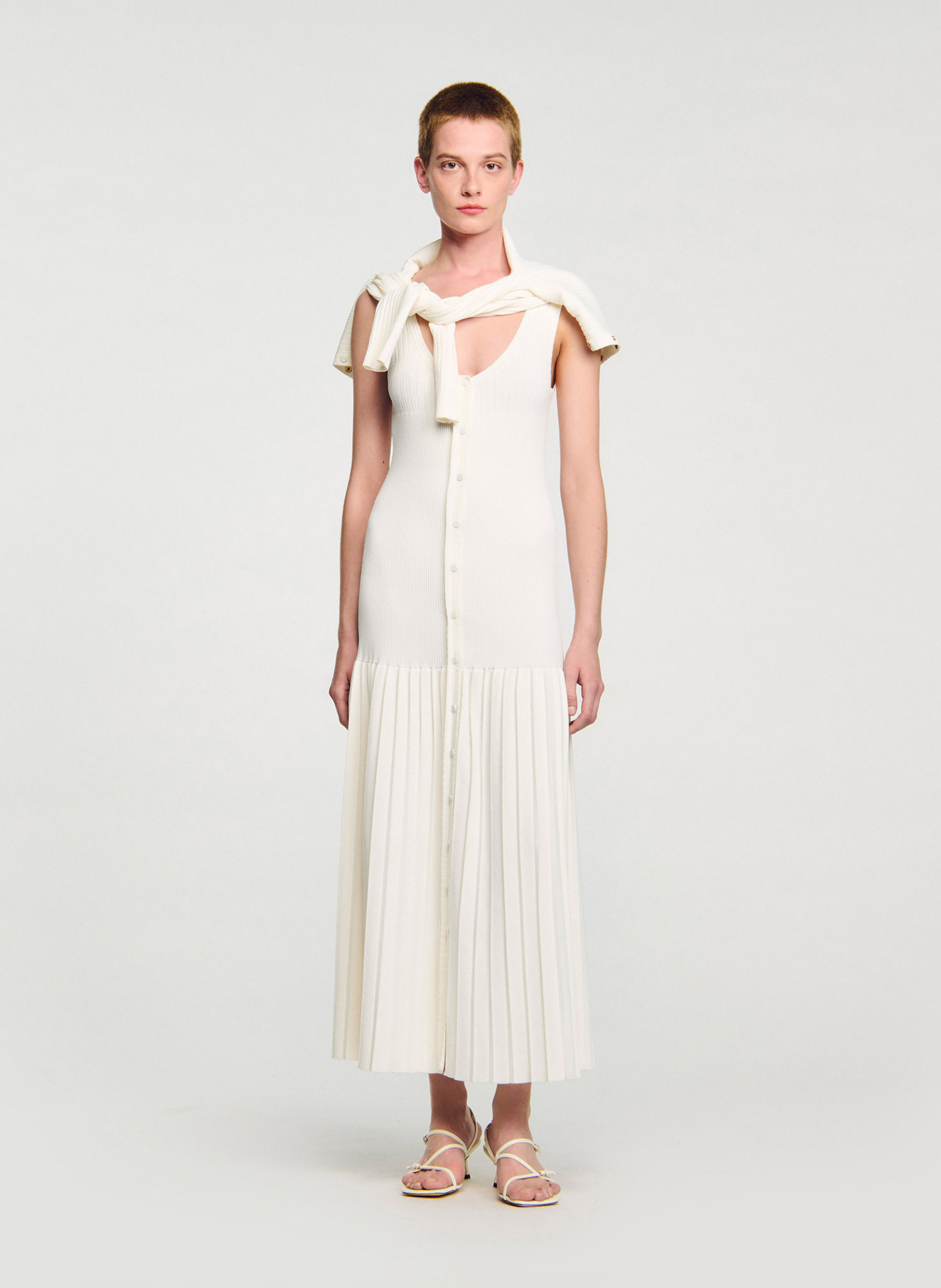 Robe longue ajustée à bretelles SANDRO Blanc