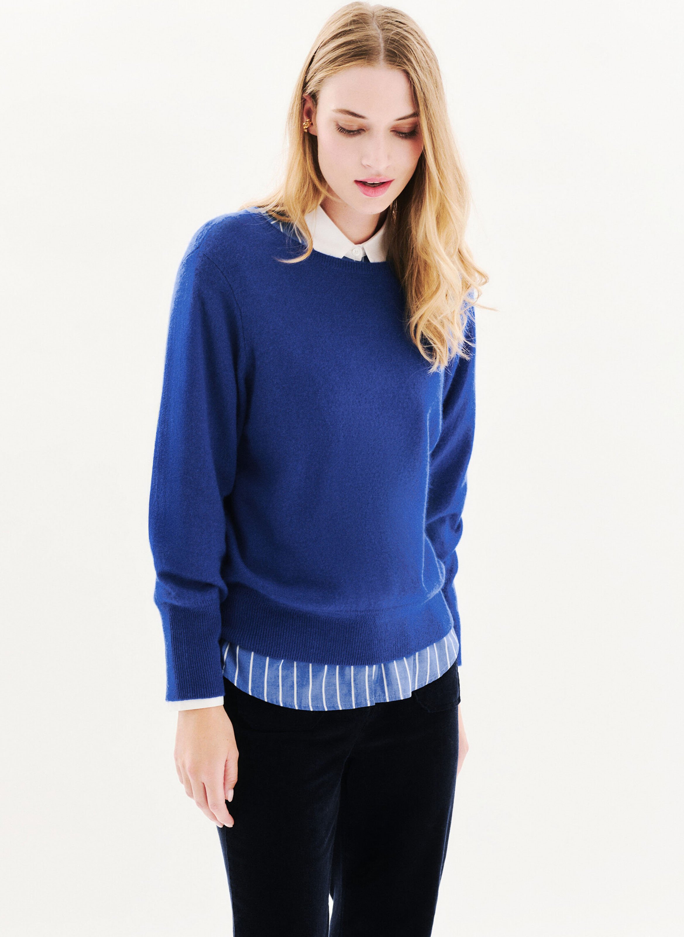 Pull droit col rond en cachemire CAROLL Bleu