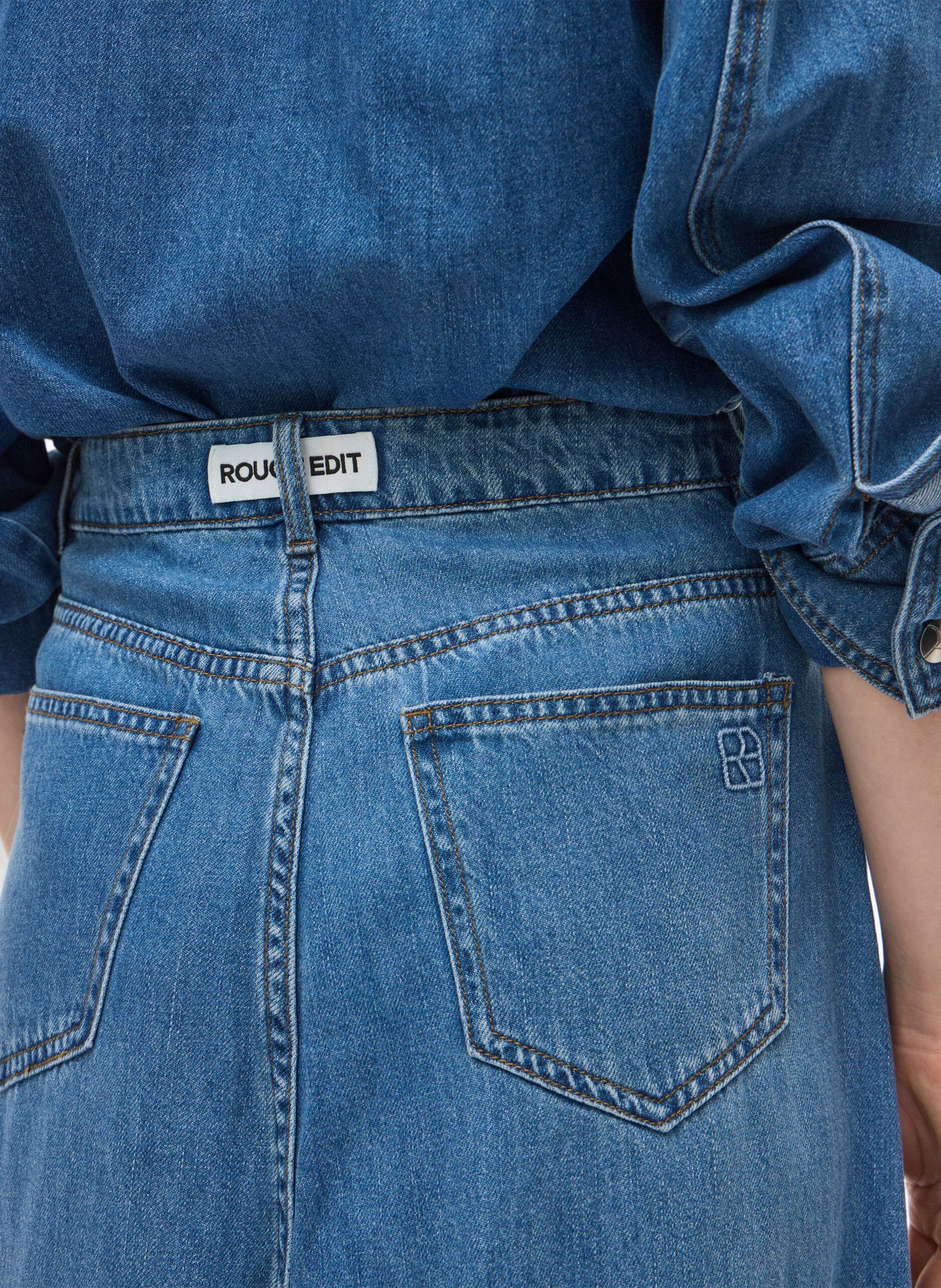 Jupe longue évasée en denim de coton mélangé ROUGE EDIT Bleu