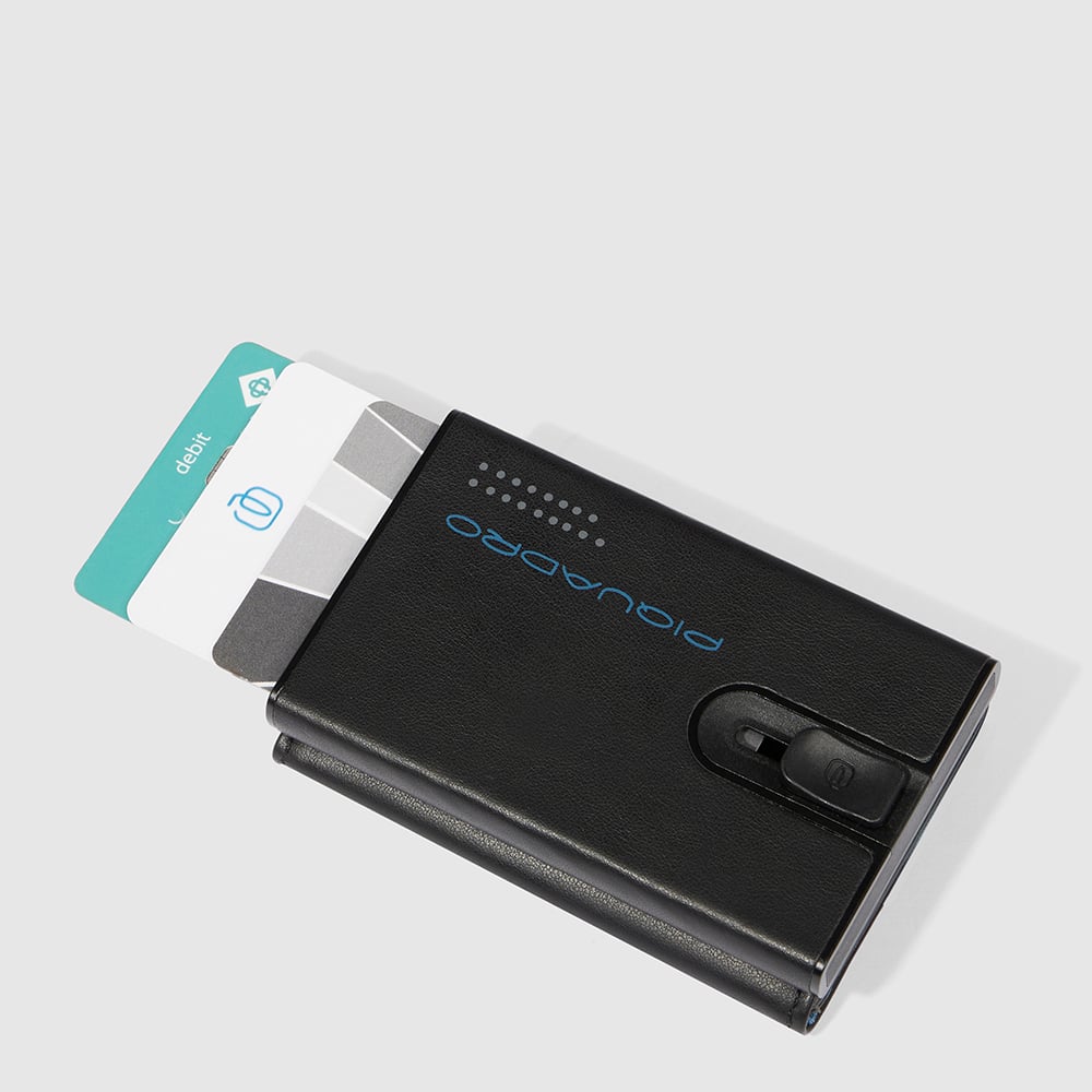 Compact wallet for bills, coins, and credit cards with a sliding system, RFID protection PIQUADRO Black