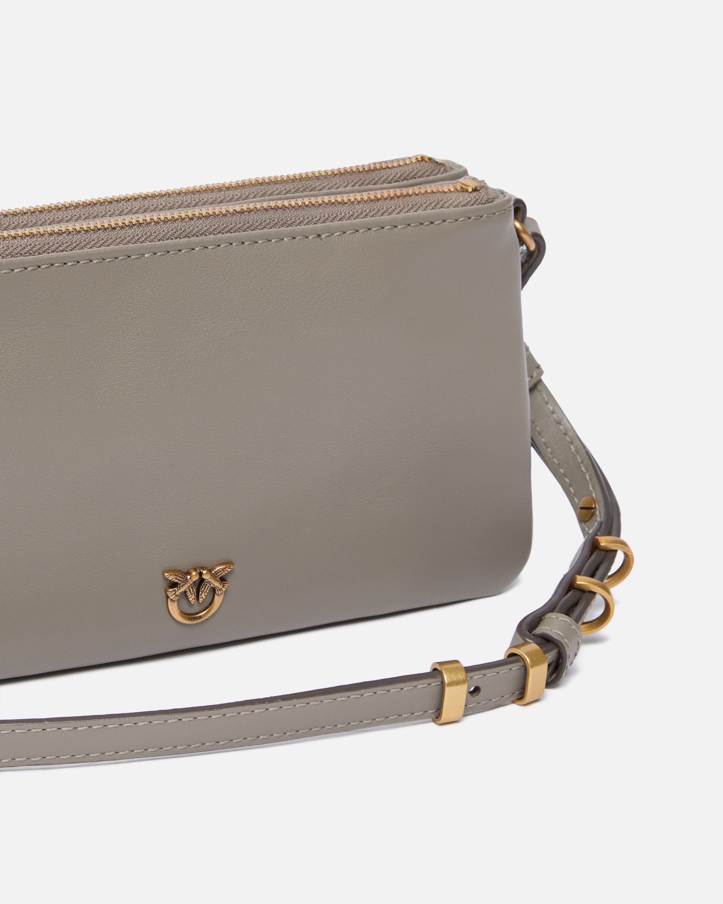 Small leather shoulder bag with love birds logo PINKO Brown