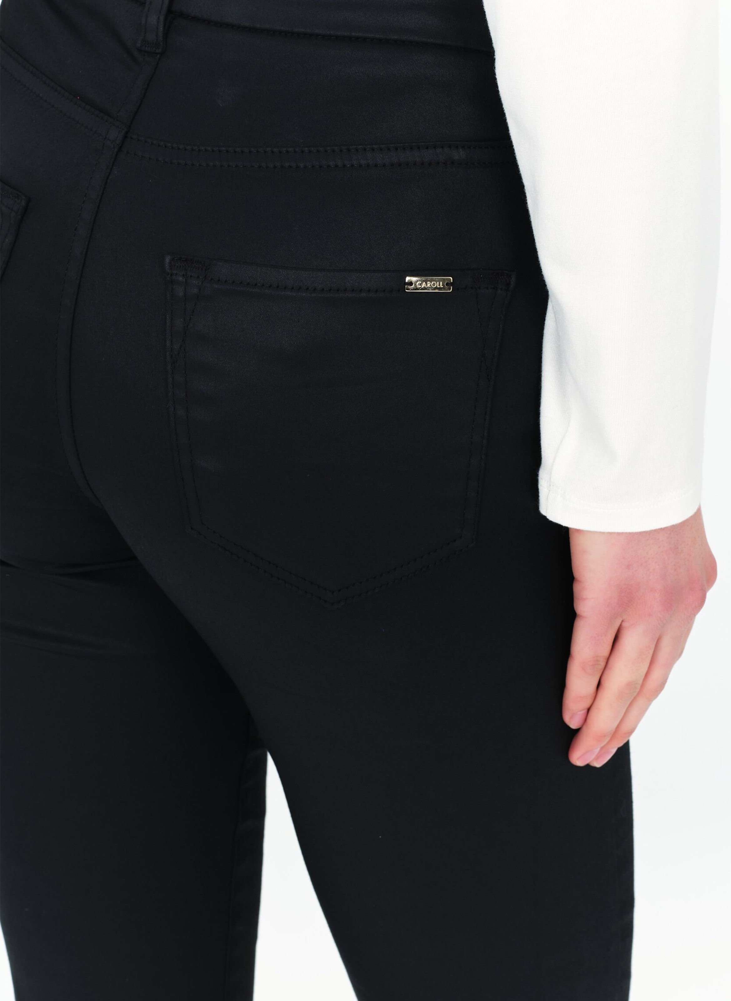 Cotton blend slim-fit pants with coating effect CAROLL Black