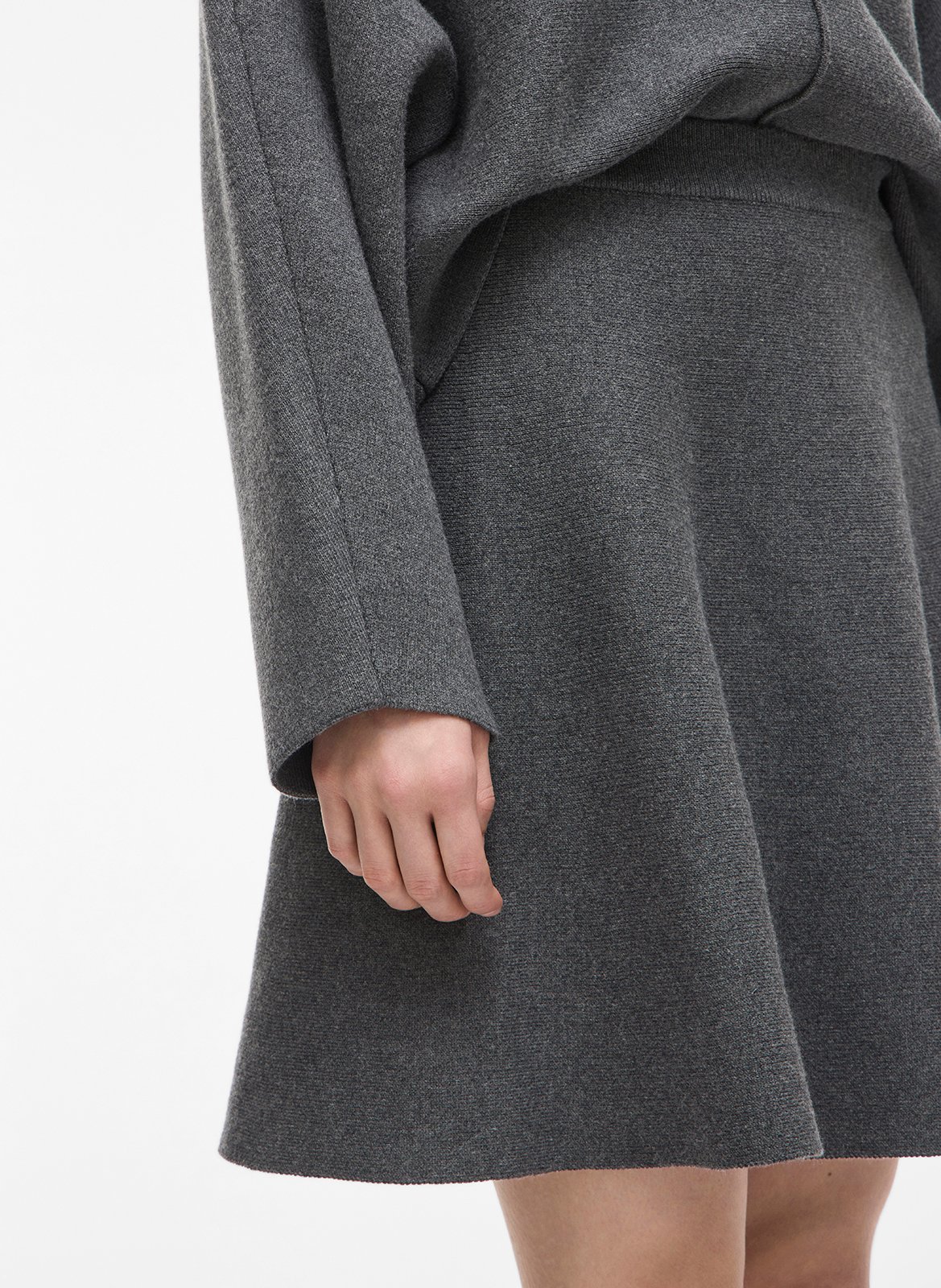 Jupe taille haute en coton et laine ROUGE EDIT Gris