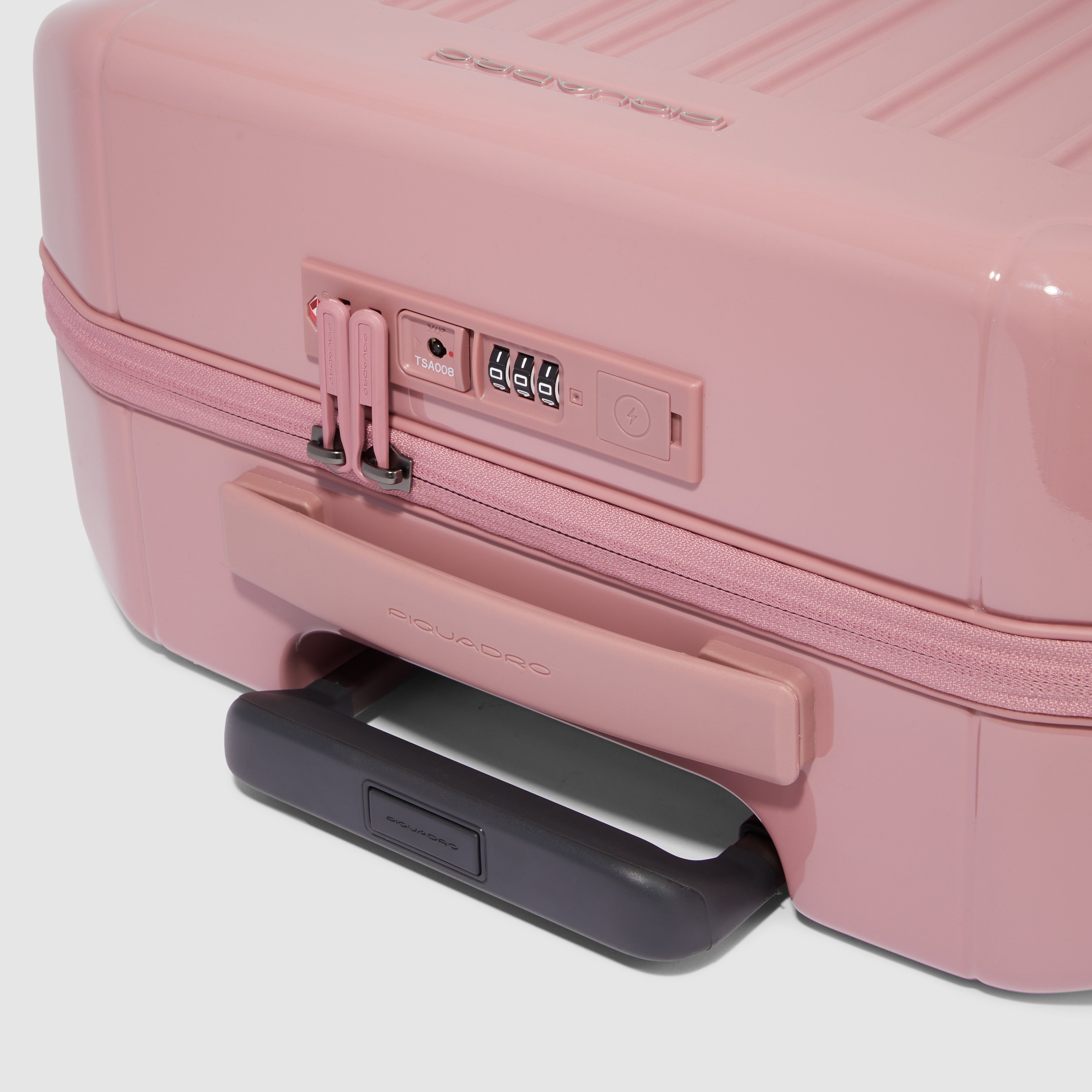 Valise trolley cabine à 4 roues avec serrure tsa avec ports usb et usb type-c PIQUADRO Rose