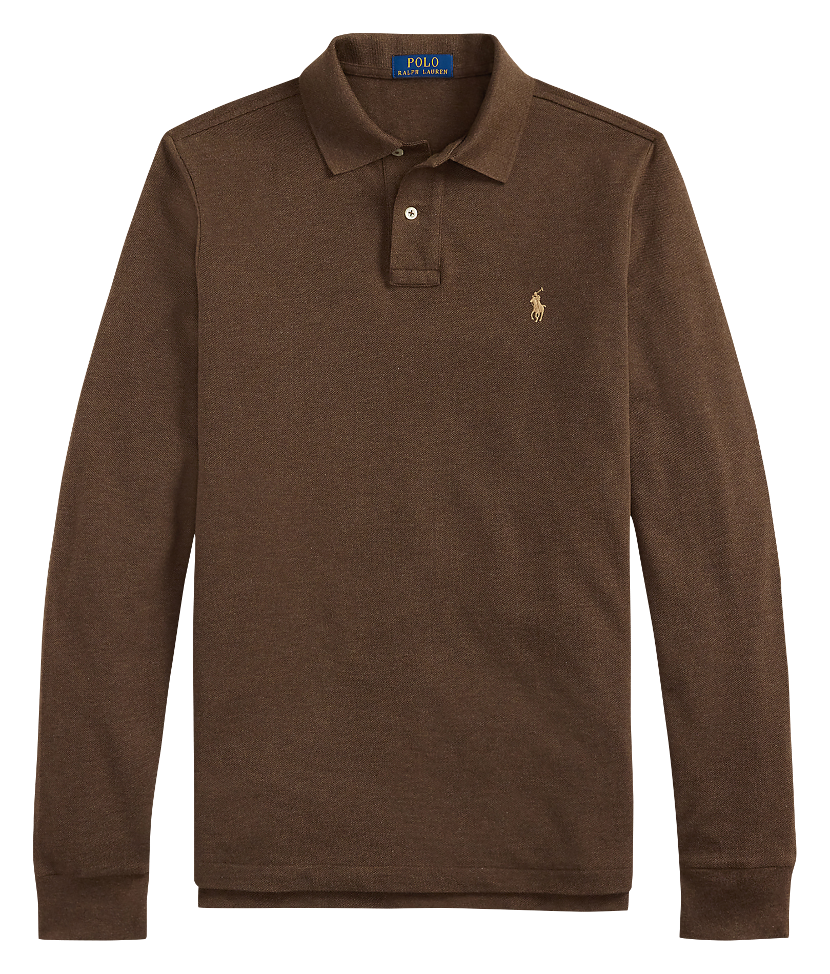 Regular-fit cotton piqué polo shirt with long sleeves POLO RALPH LAUREN Brown