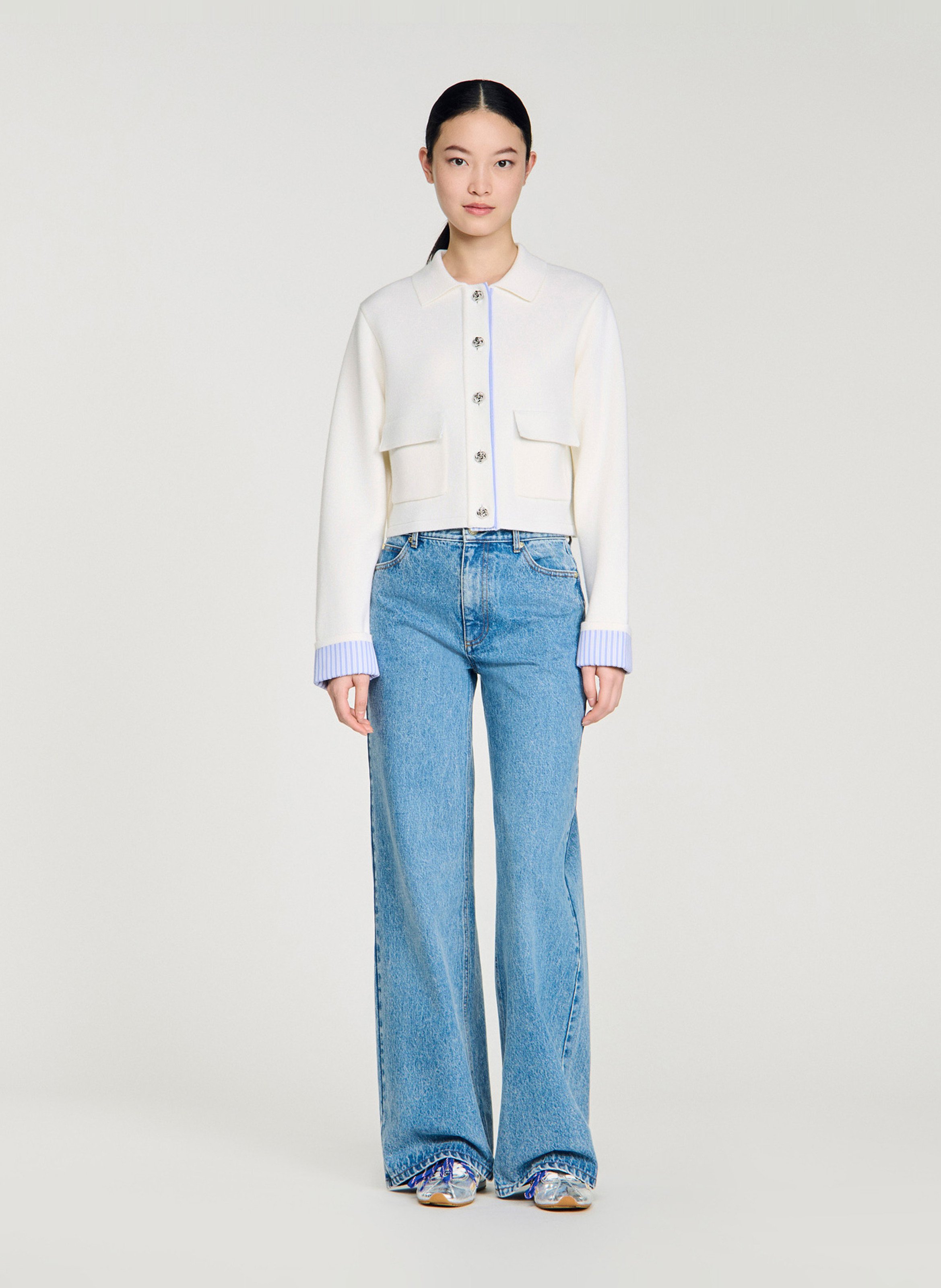 Kort vest met gestreept detail van gemengde wol SANDRO Beige