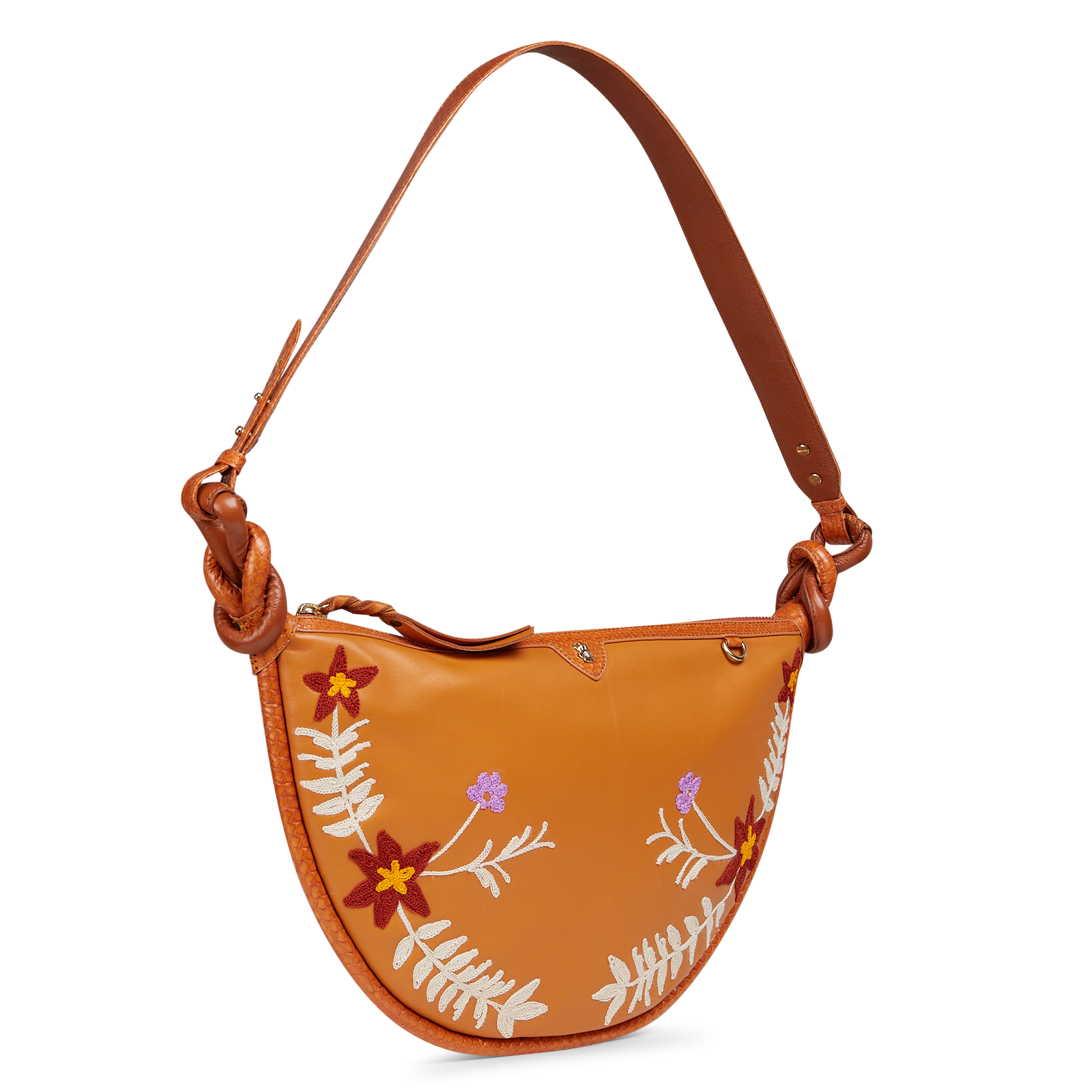 Halbmond-förmige bestickte Ledertasche CLARIS VIROT Braun