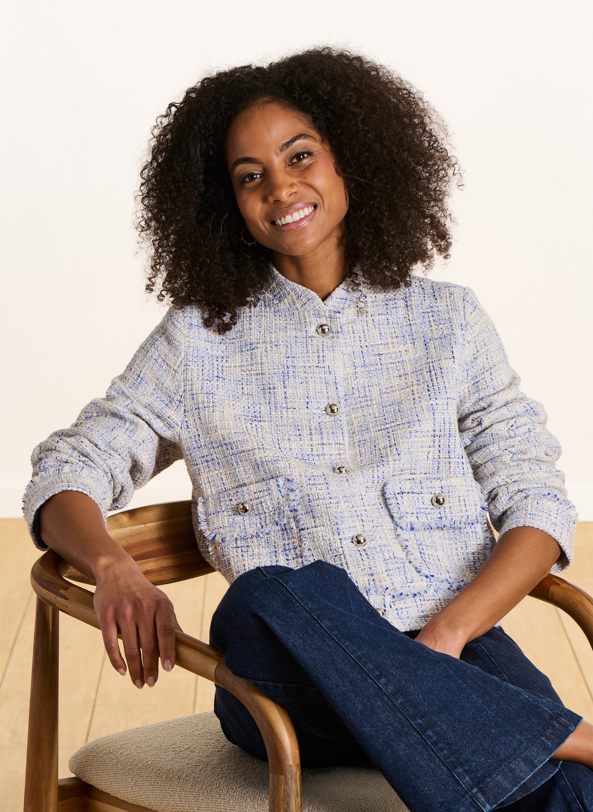 Jacket with crew neck in blended recycled cotton LA FEE MARABOUTEE Blue