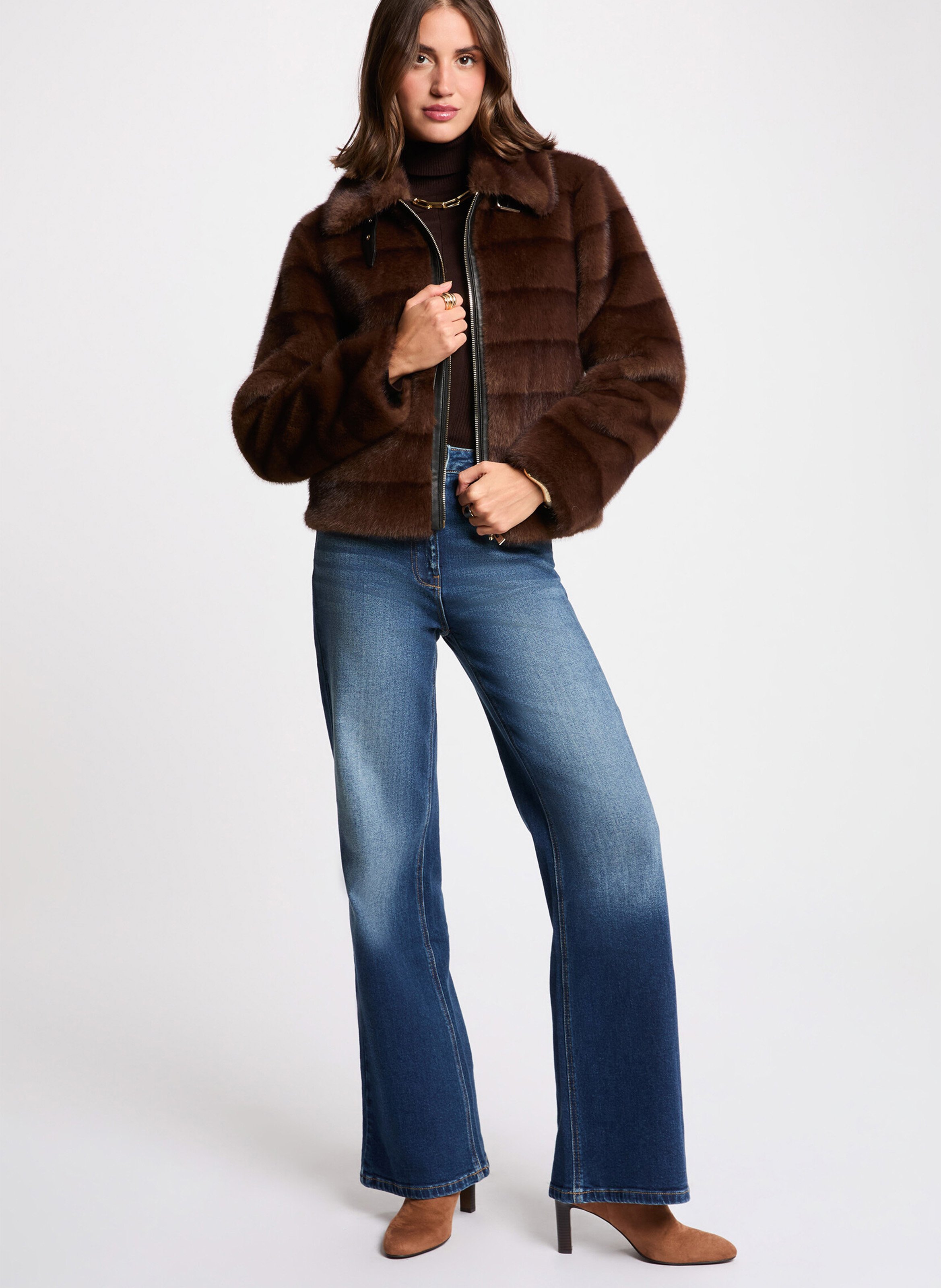 Manteau court zippé fausse fourrure MORGAN Marron