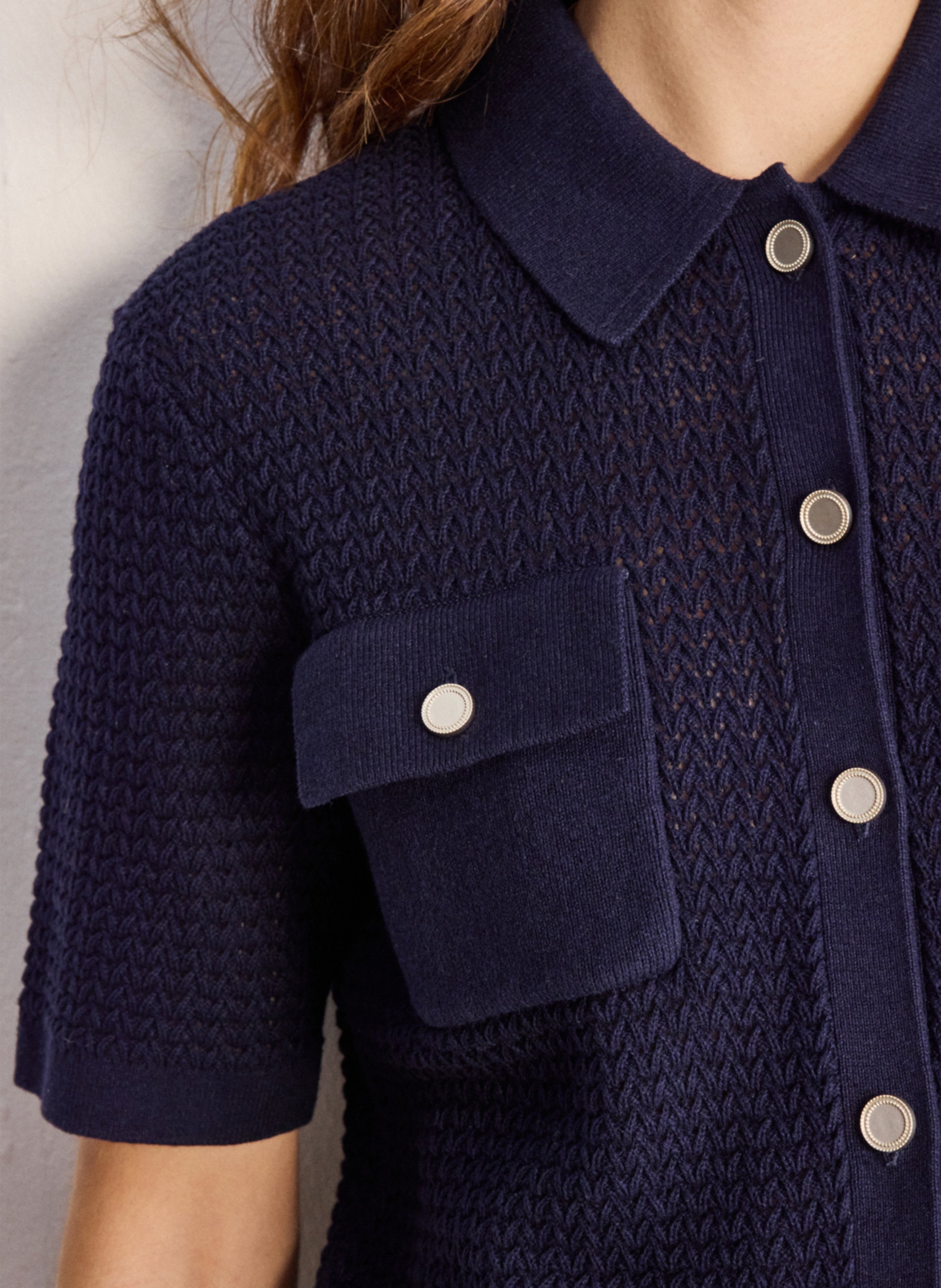 Gilet droit col classique en lin et coton mélangé PABLO Bleu