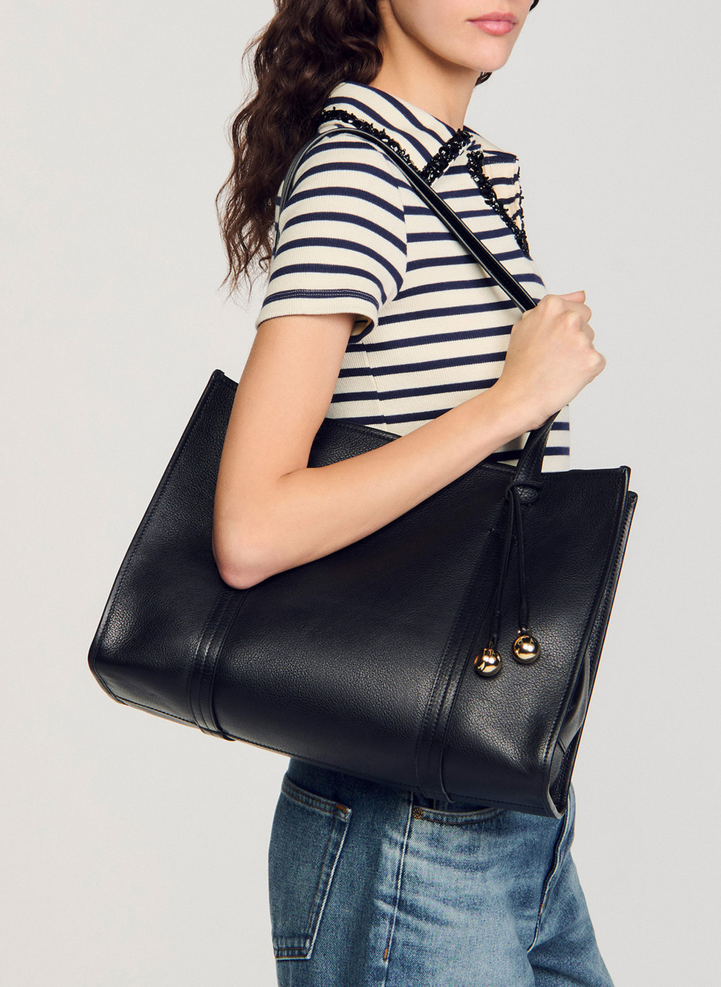Sac cabas en cuir souple  SANDRO Noir