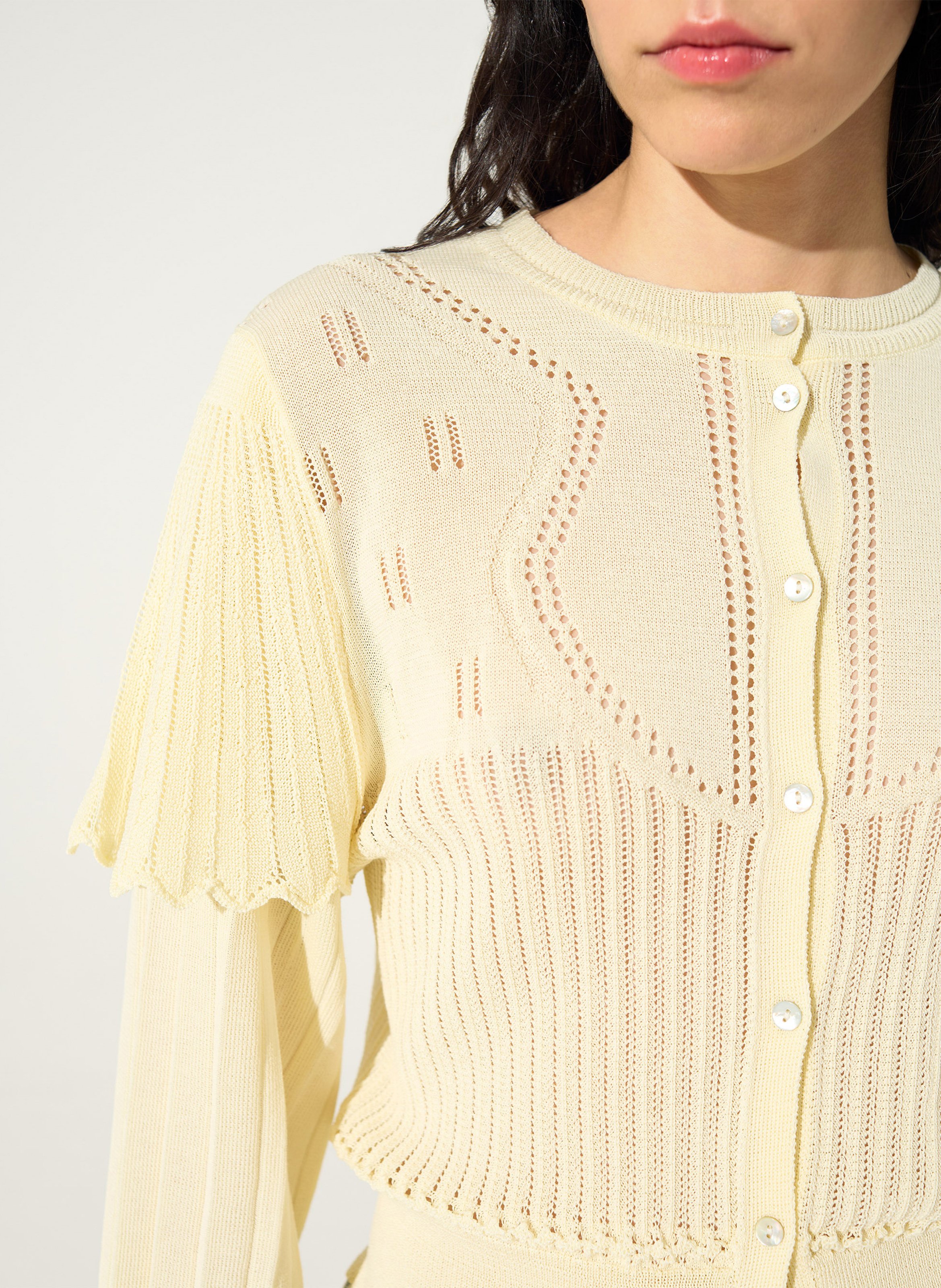 Gerade geschnittener Cardigan mit Rundhalskragen Baumwoll-Mix COTELAC Weiss