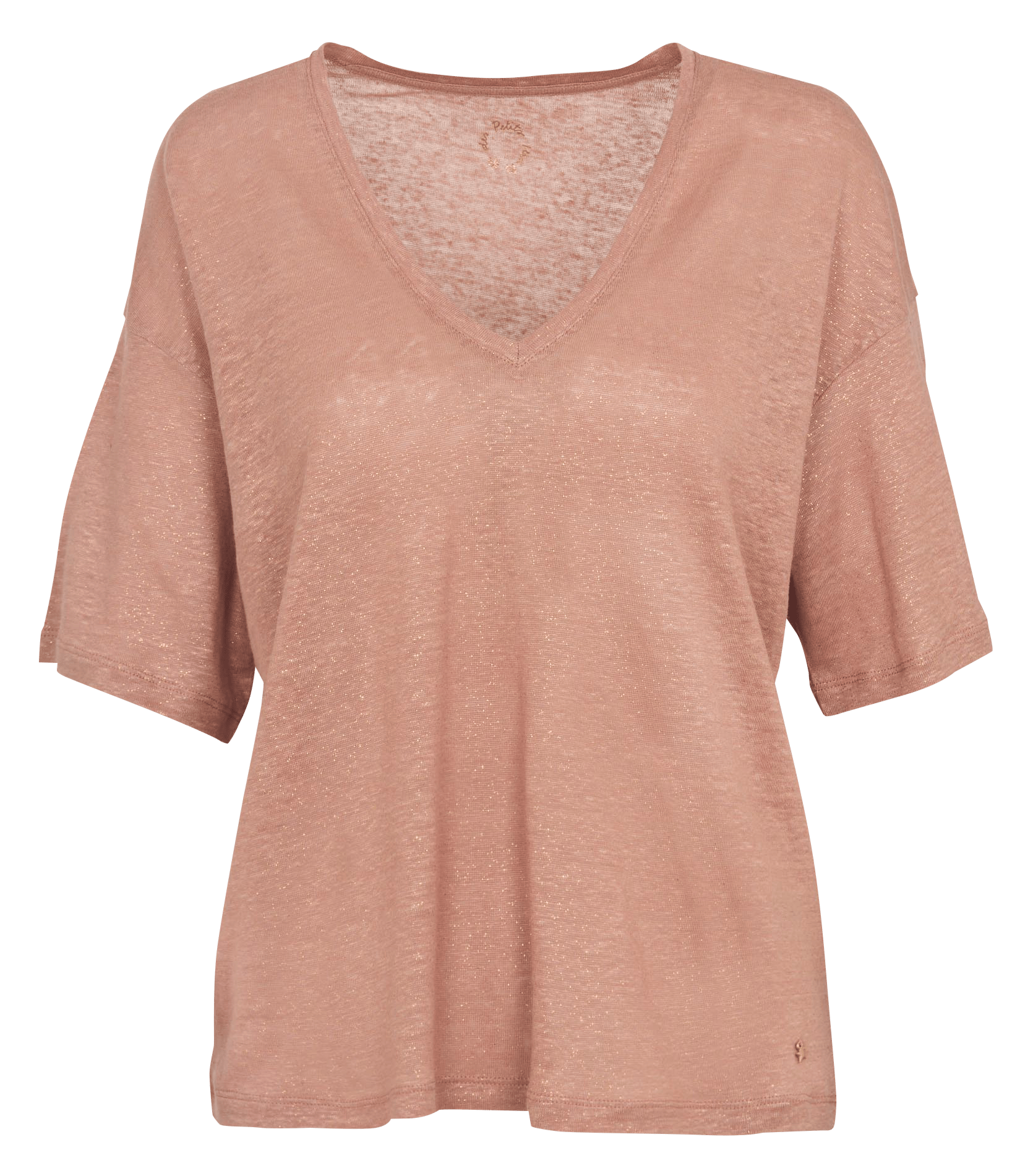 T-shirt met V-hals en linnen pailletten DES PETITS HAUTS