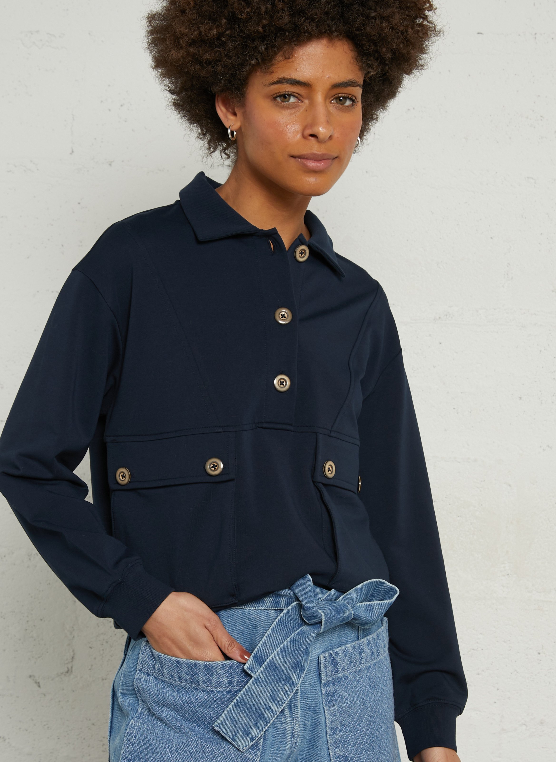 Polo collar sweatshirt in blended cotton MAISON 123 Blue