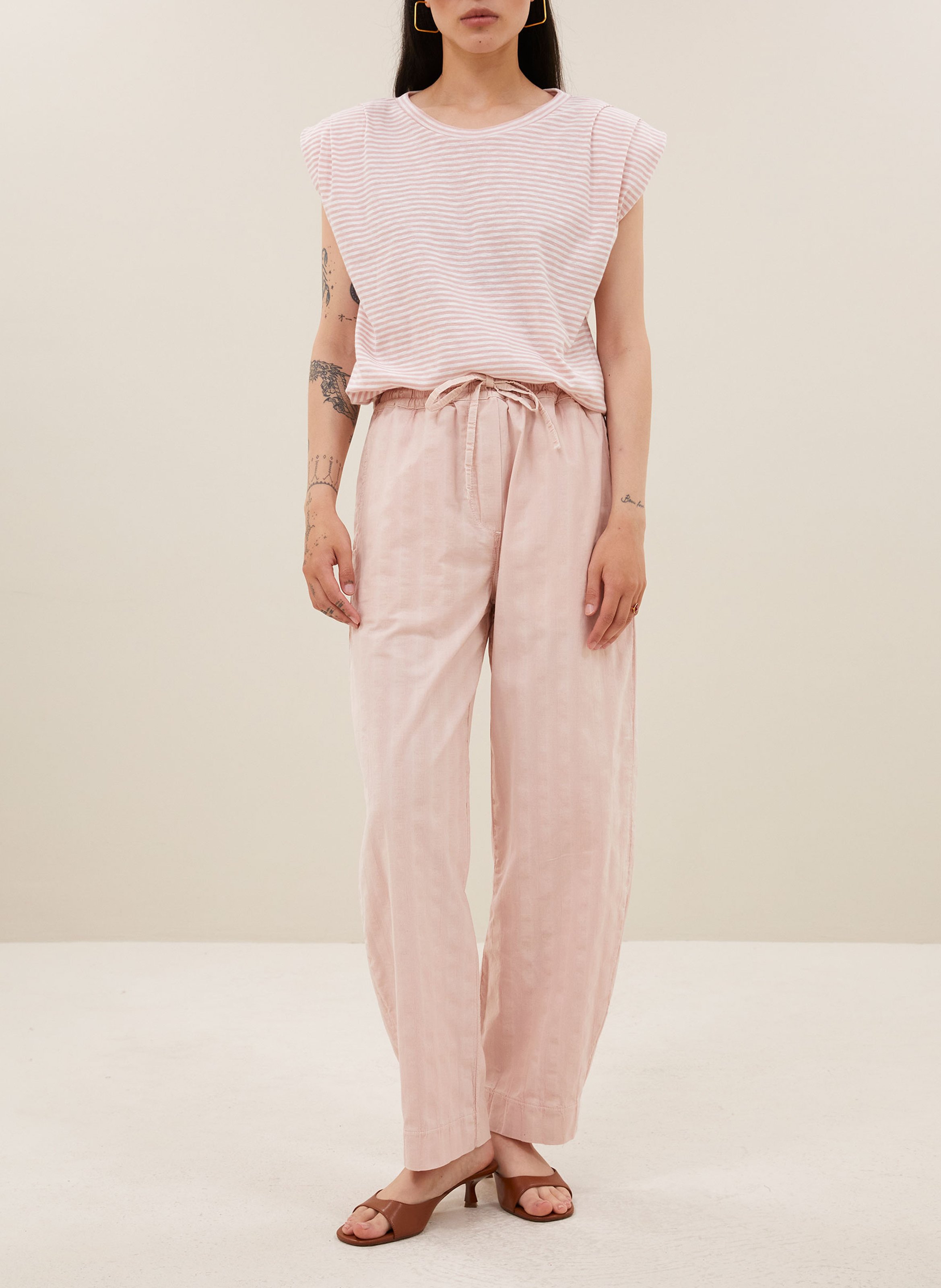 Tee-shirt sans manches rayé en coton bio BY BAR Rose