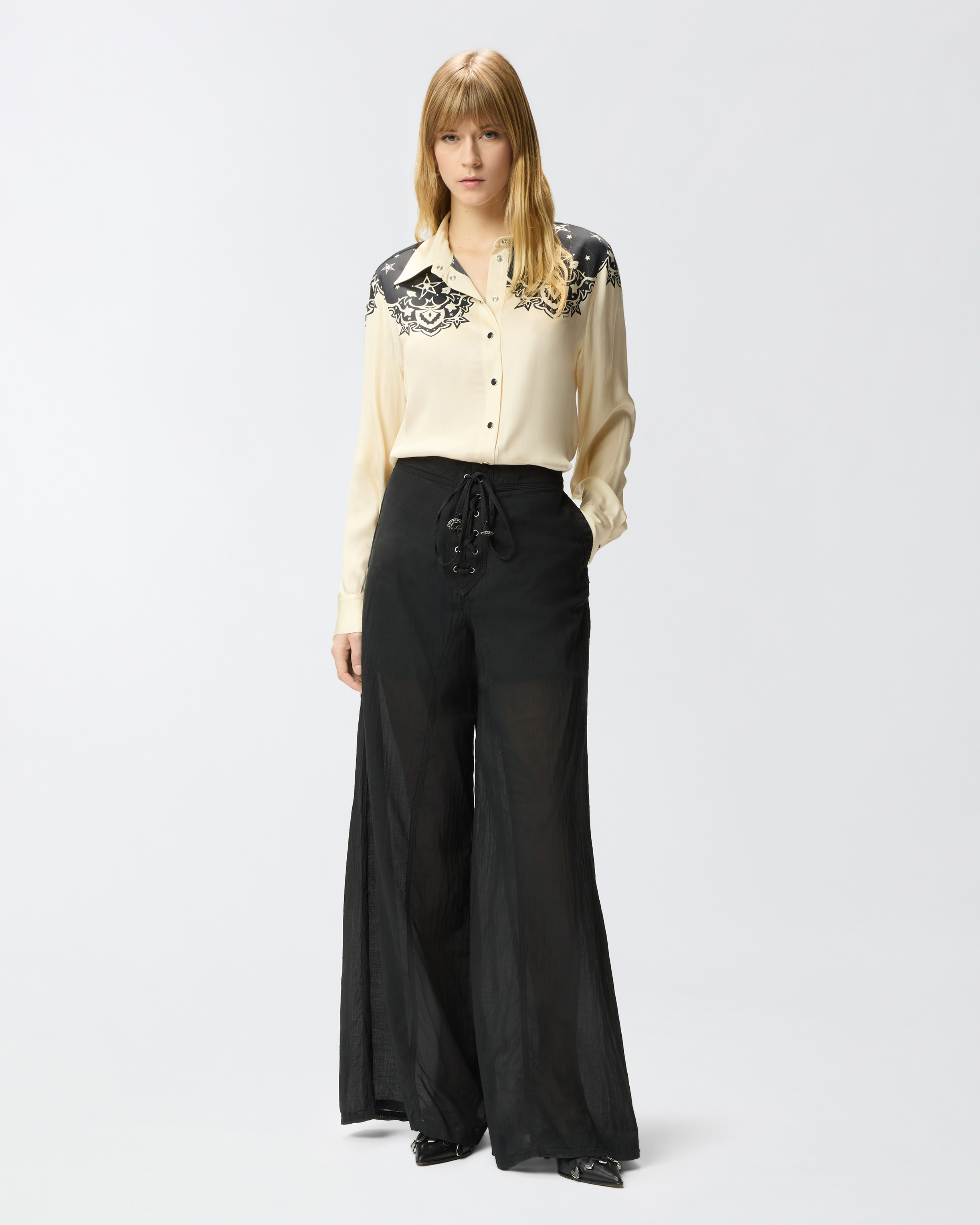 Pantalon léger avec lacets et détails western PINKO Noir