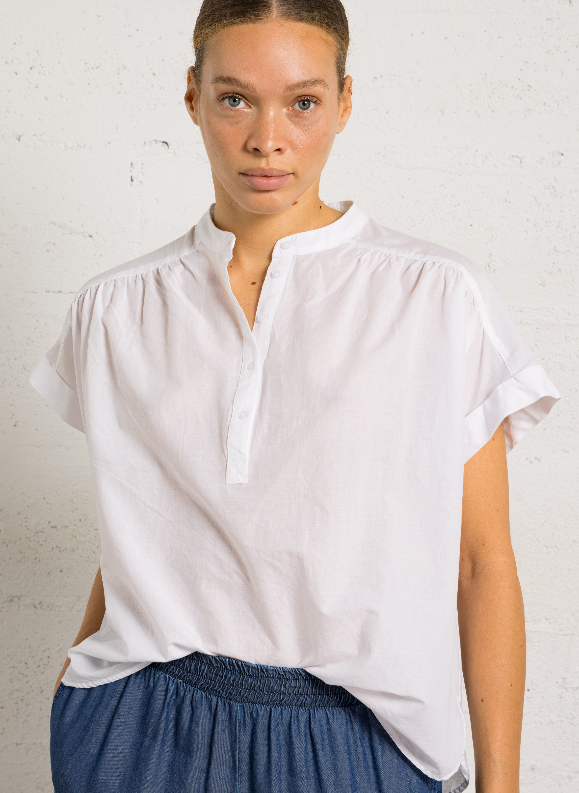 Weit geschnittenes Baumwoll-Top SUD EXPRESS Weiss