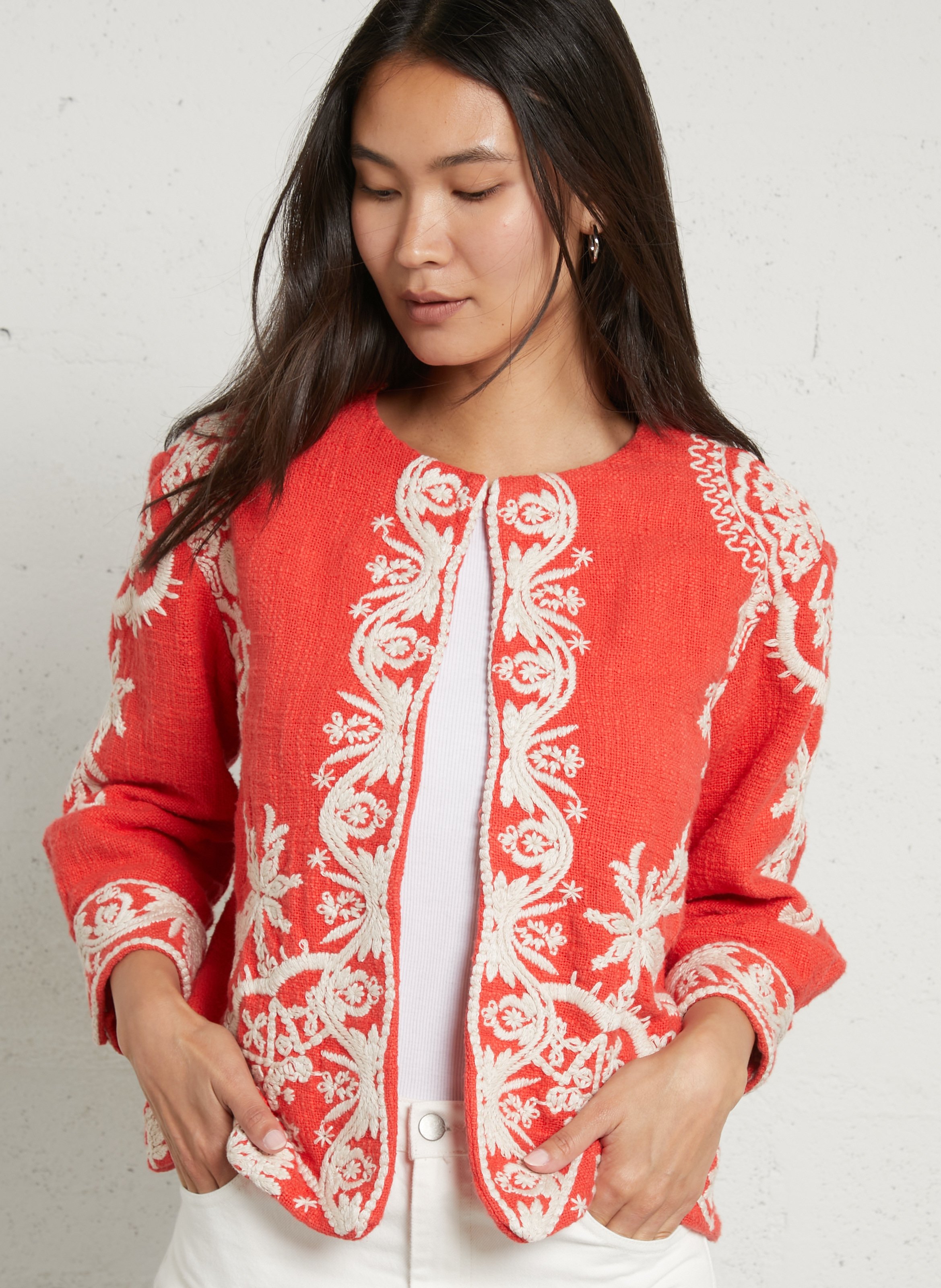 Veste col rond en coton MAISON 123 Rouge