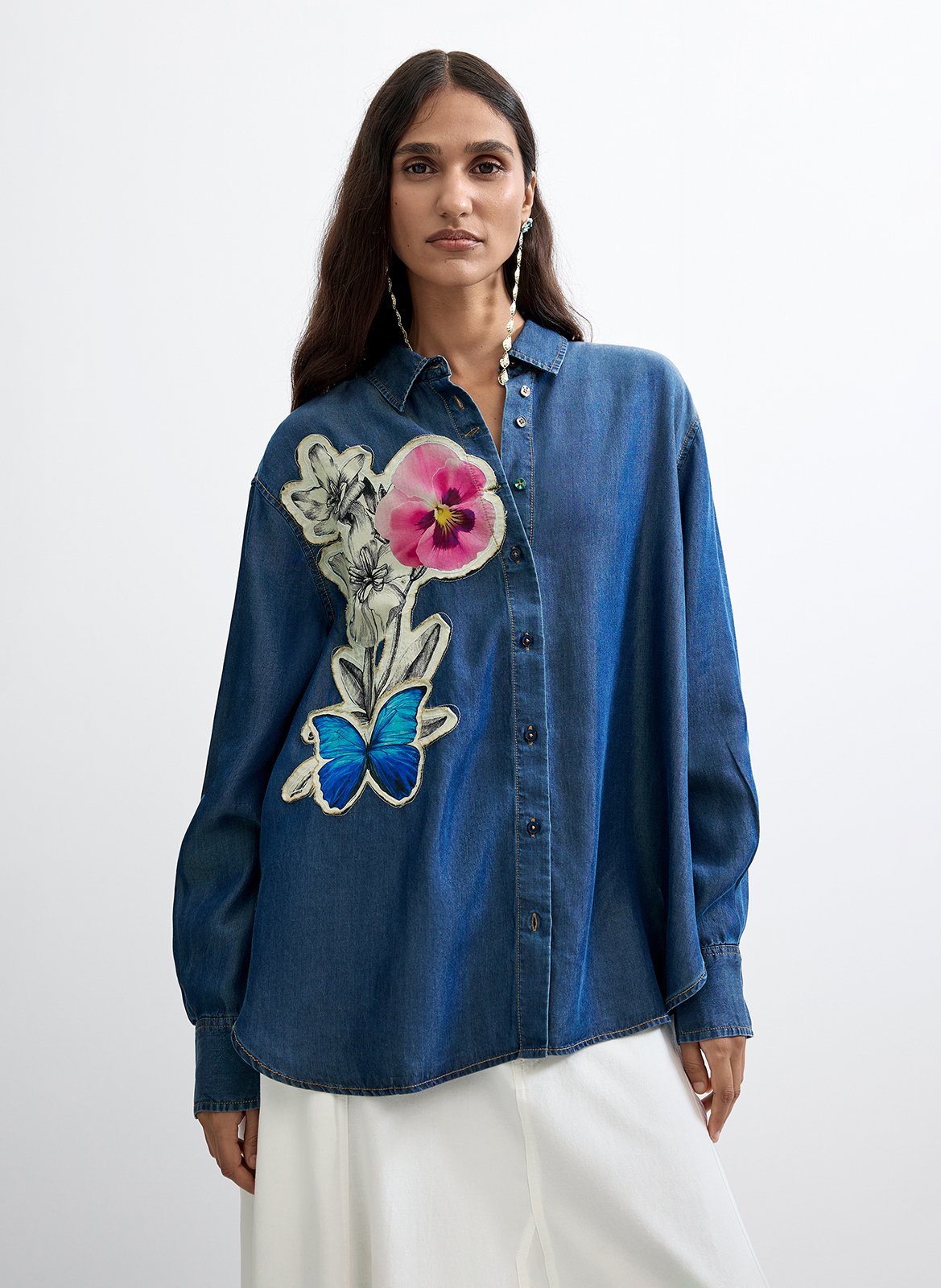 Chemise ample en jean avec imprimé DESIGUAL Rouge