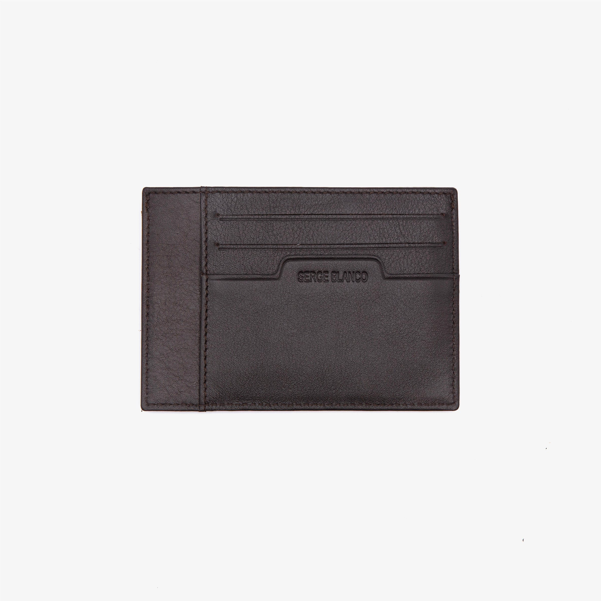 Leather card holder with embossed logo SERGE BLANCO Brown