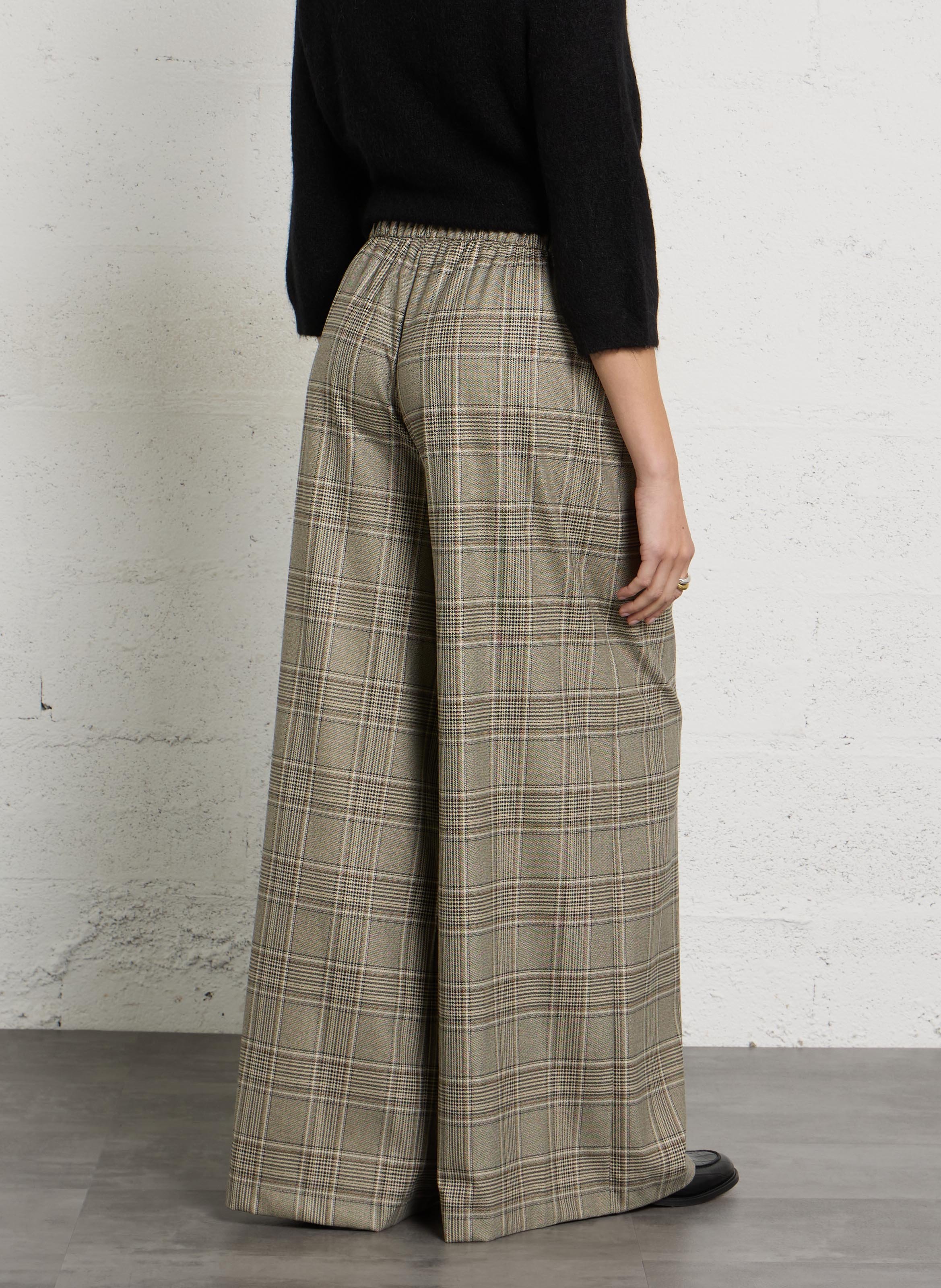 Wide-leg checked pants PLEASE Beige