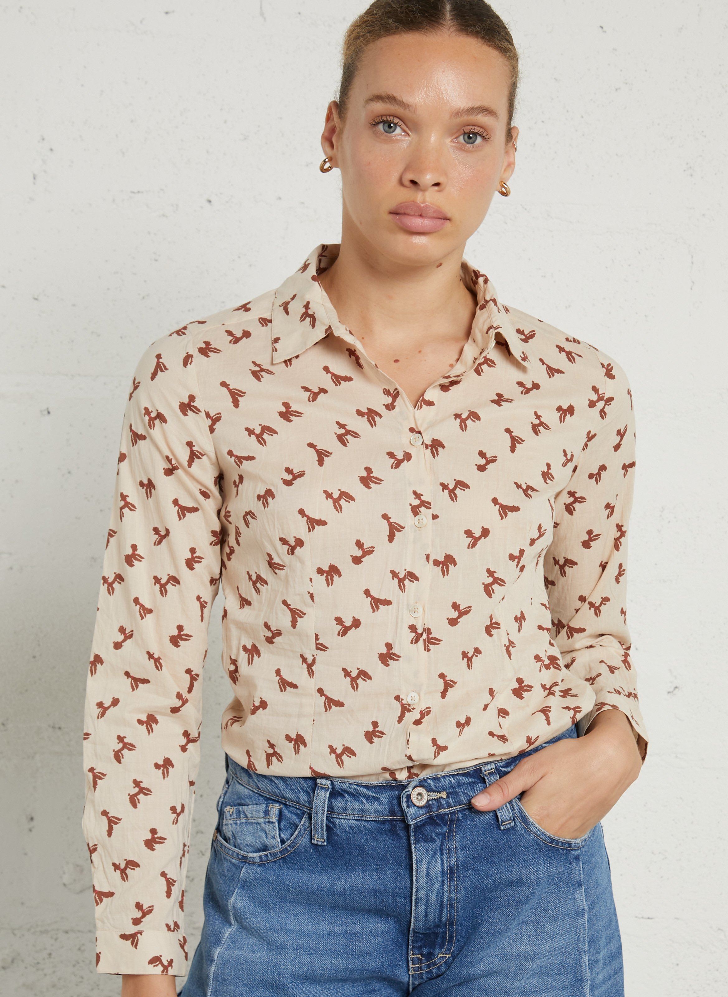 Printed cotton shirt NICE THINGS Beige